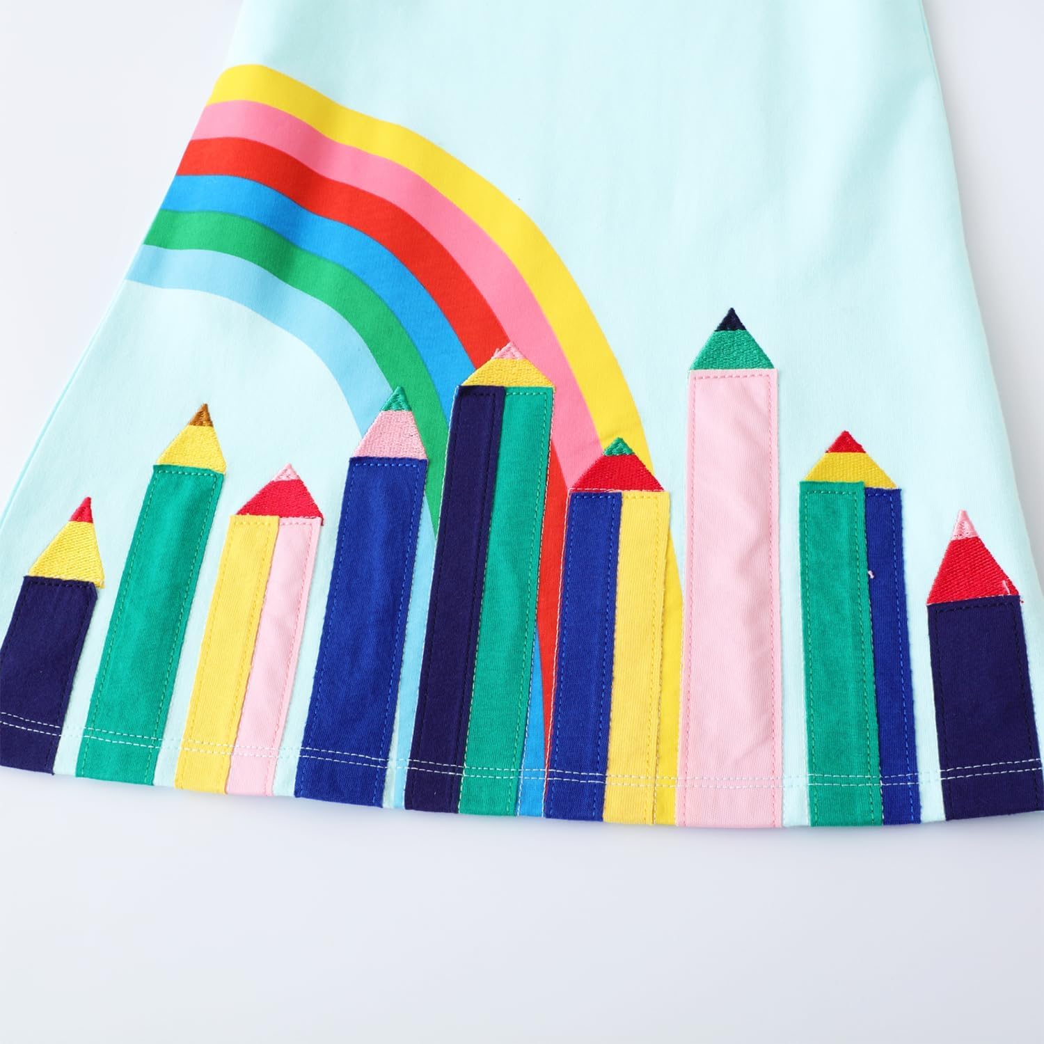 Kids Toddler Girls Back to School Dress Summer Short Sleeve Cotton Cute Casual Clothes Outfits Clothing Sundress Pencils and Rainbow Size 7 - Image 5