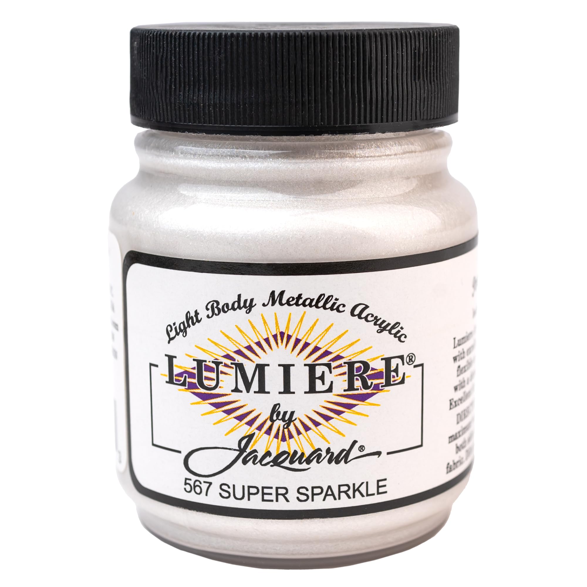 Jacquard Lumiere 2.25oz Fabric Paint Super Sparkle - Metallic Paint for Fabric, Leather, Canvas, Paper and Wood - Light-bodied Metallic Acrylic Paint - Lightfast & Vibrant Metallic Acrylic Paints
