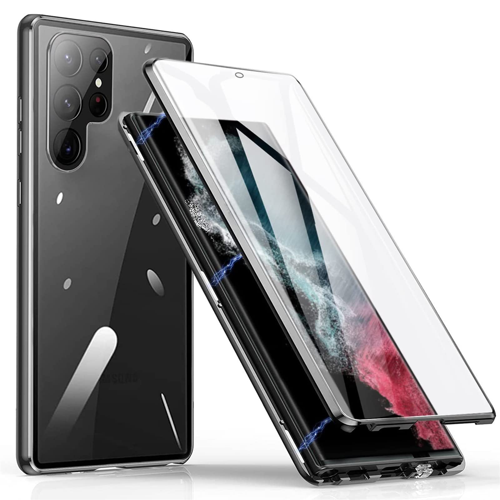 Swtko Black Anti-Spy Magnetic Case For Samsung Galaxy S23/S23 Ultra Privacy Magnetic Adsorption Double Sided Tempered Glass Metal Bumper Frame Anti-Peeping Phone Case Cover,,For Samsung S23ultra