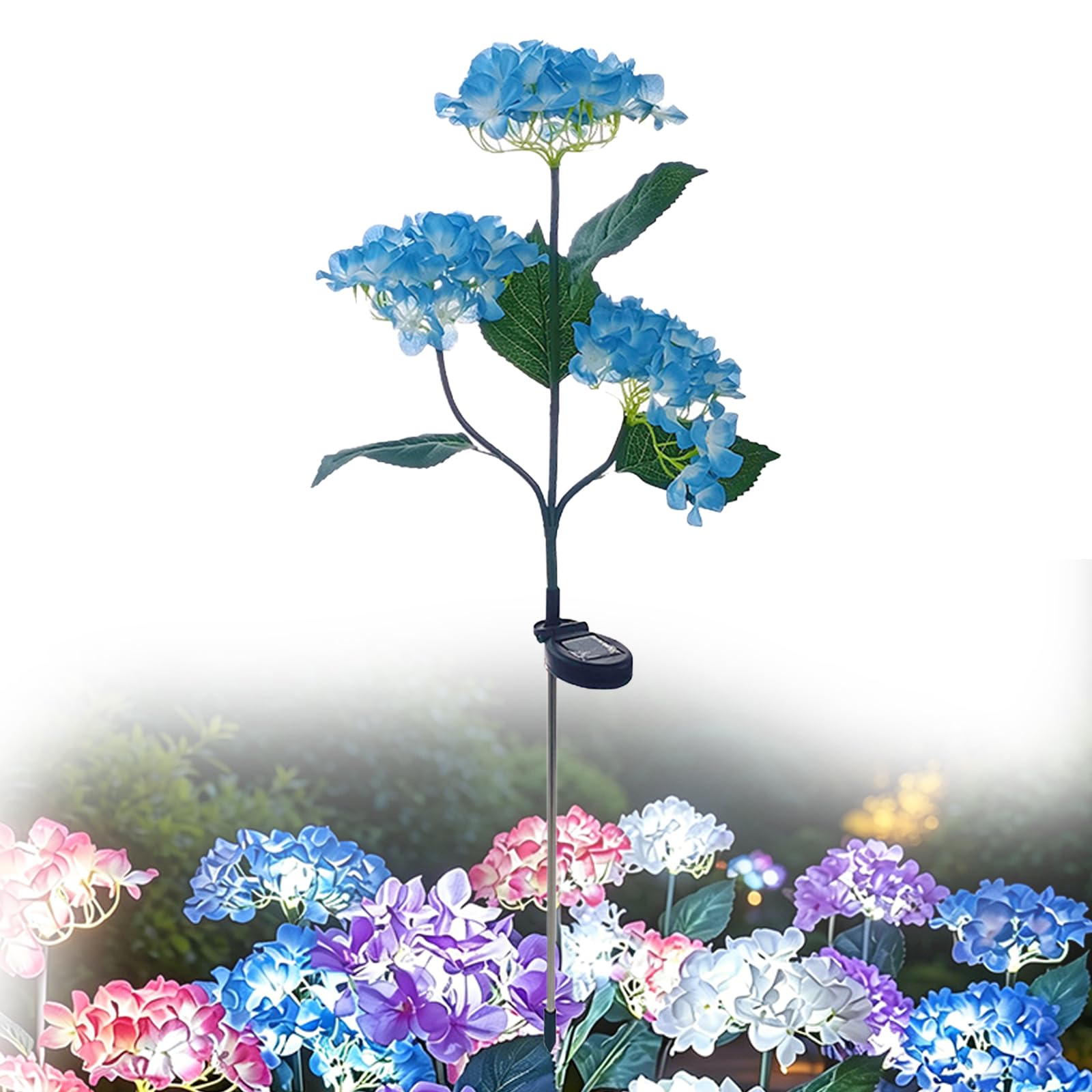 Fairy Hydrangea Lights, Solar Garden Outdoor Lights with 2 Modes, Colorful Hydrangea Flowers, Realistic Waterproof Decorative Lighting for Patio & Yard (Blue)