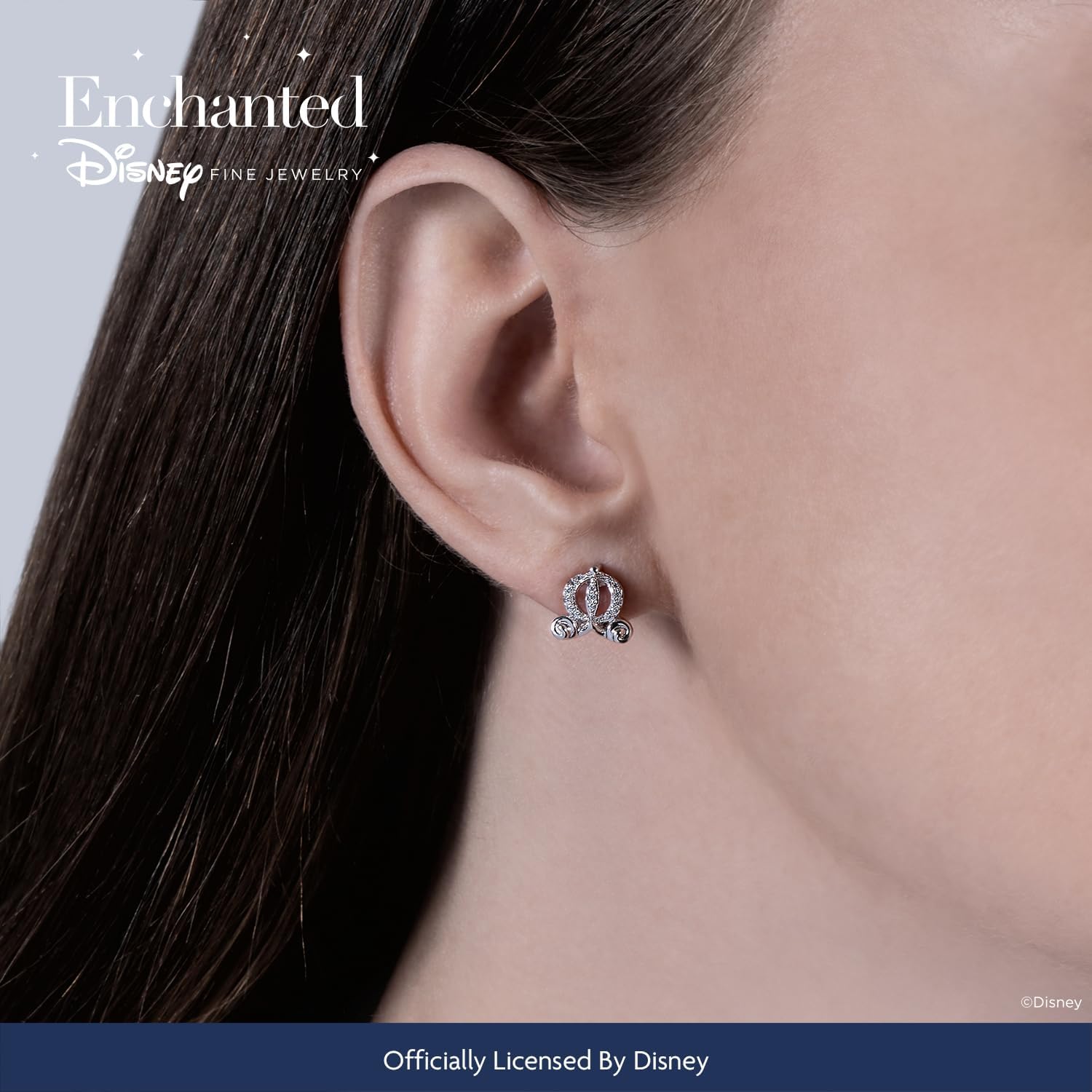 Jewelili Enchanted Disney Fine Jewelry Sterling Silver 1/15 CTTW Diamond Cinderella Carriage Earrings