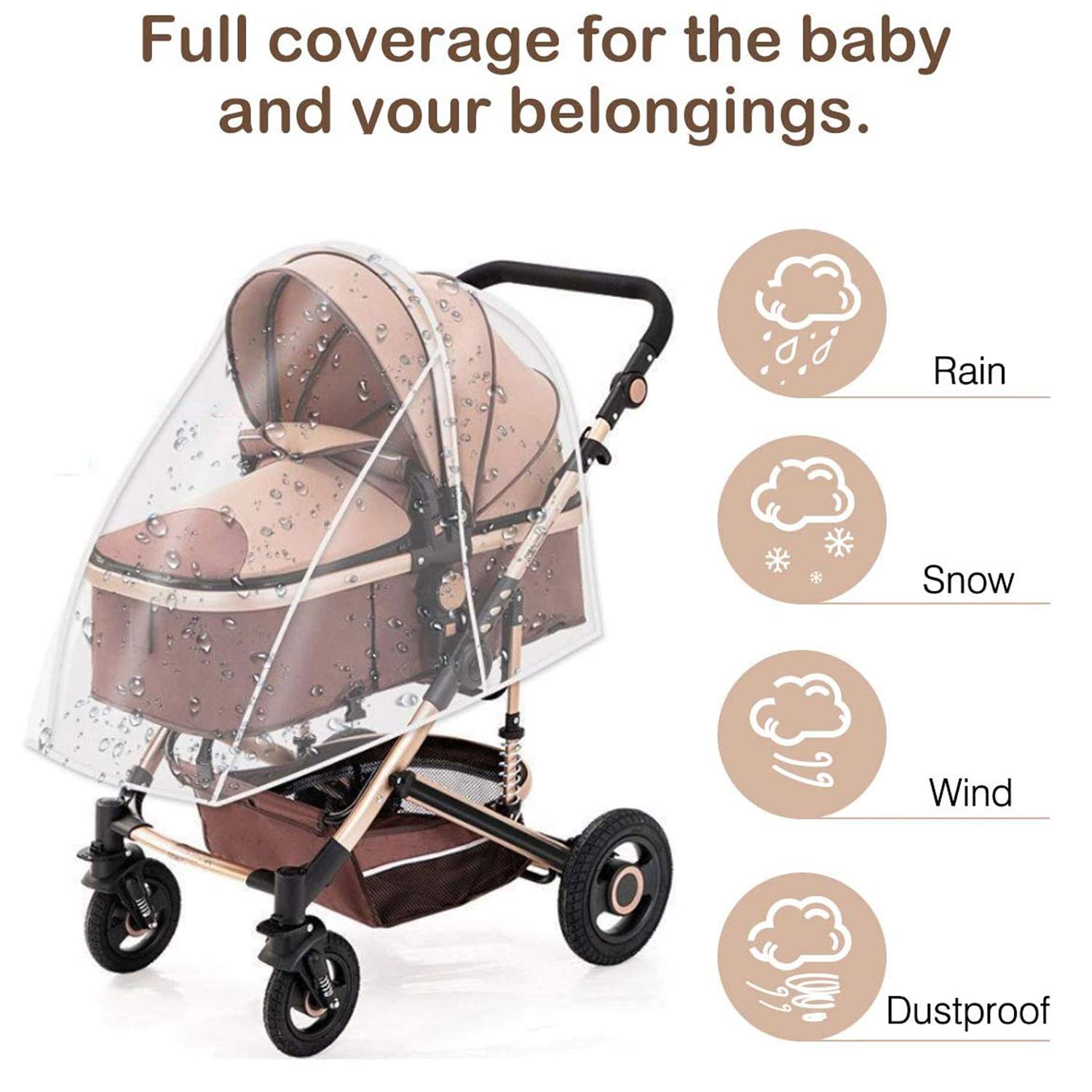 Parapioggia Universale Trasparente Per Passeggino - Anti Pioggia, Neve, Vento, Polvere - Foto 7