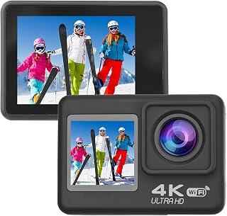 Andoer 4K60FPS Ultra High Definition WiFi Action Camera Dual Screen 170° Wide Angle 30 Meters Waterproof with Remote Control 1 Li-ion Battery Mounting Accessories Kit Black