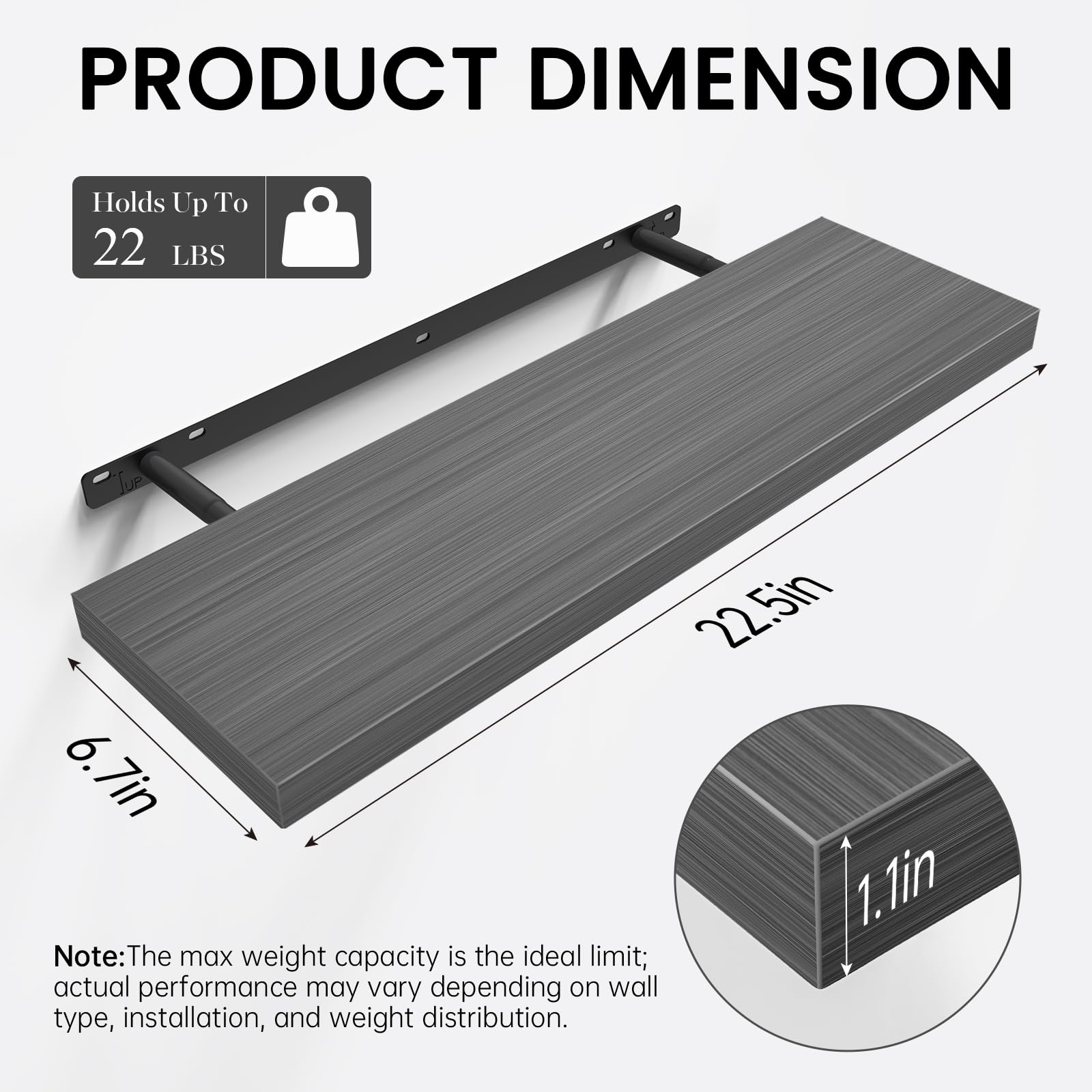 Grey Floating Shelves - Set of 2 -5