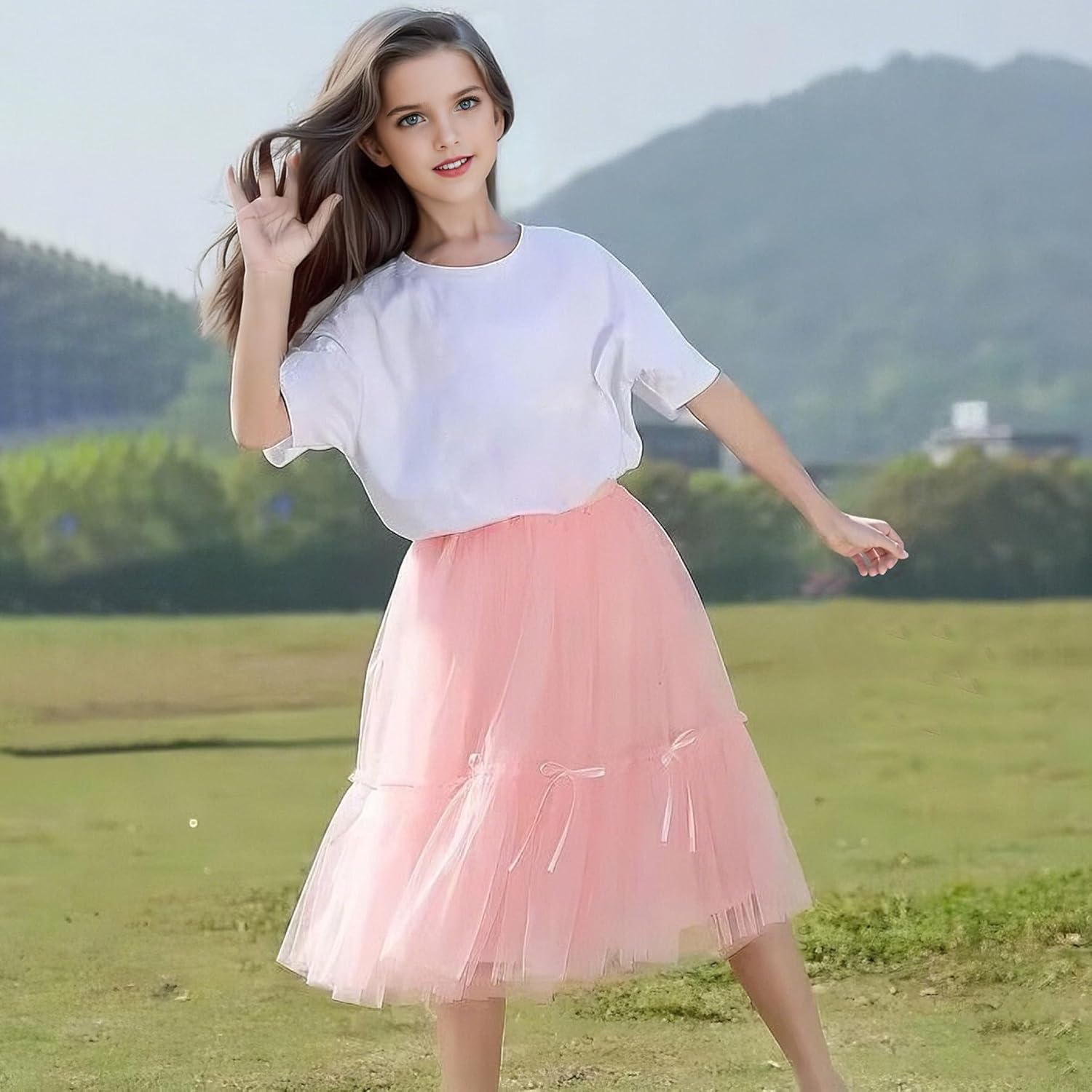 Jastore Girls High Waist Tulle Skirts A-line Mesh Skirt Midi Tutu Skirts Dress for Toddler Girl - Image 6