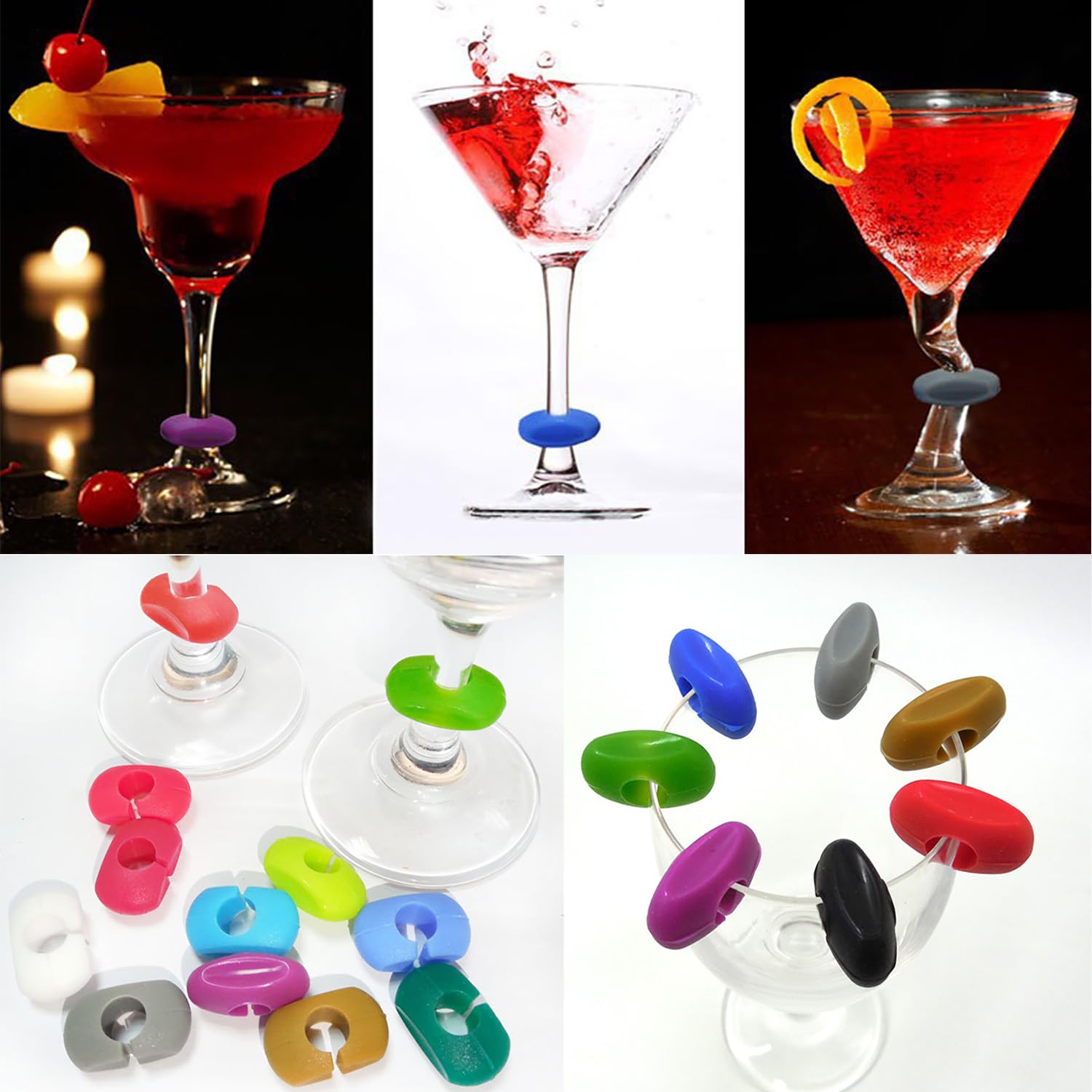 Marcadores de Copas de Silicona 24PCS, Identificador de Vasos Reutilizables para Bebidas y Vino