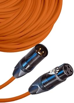 Male to Female XLR Cable with Neutrik NC3 Connectors and Premium 20ga wire - 150 FT long Orange