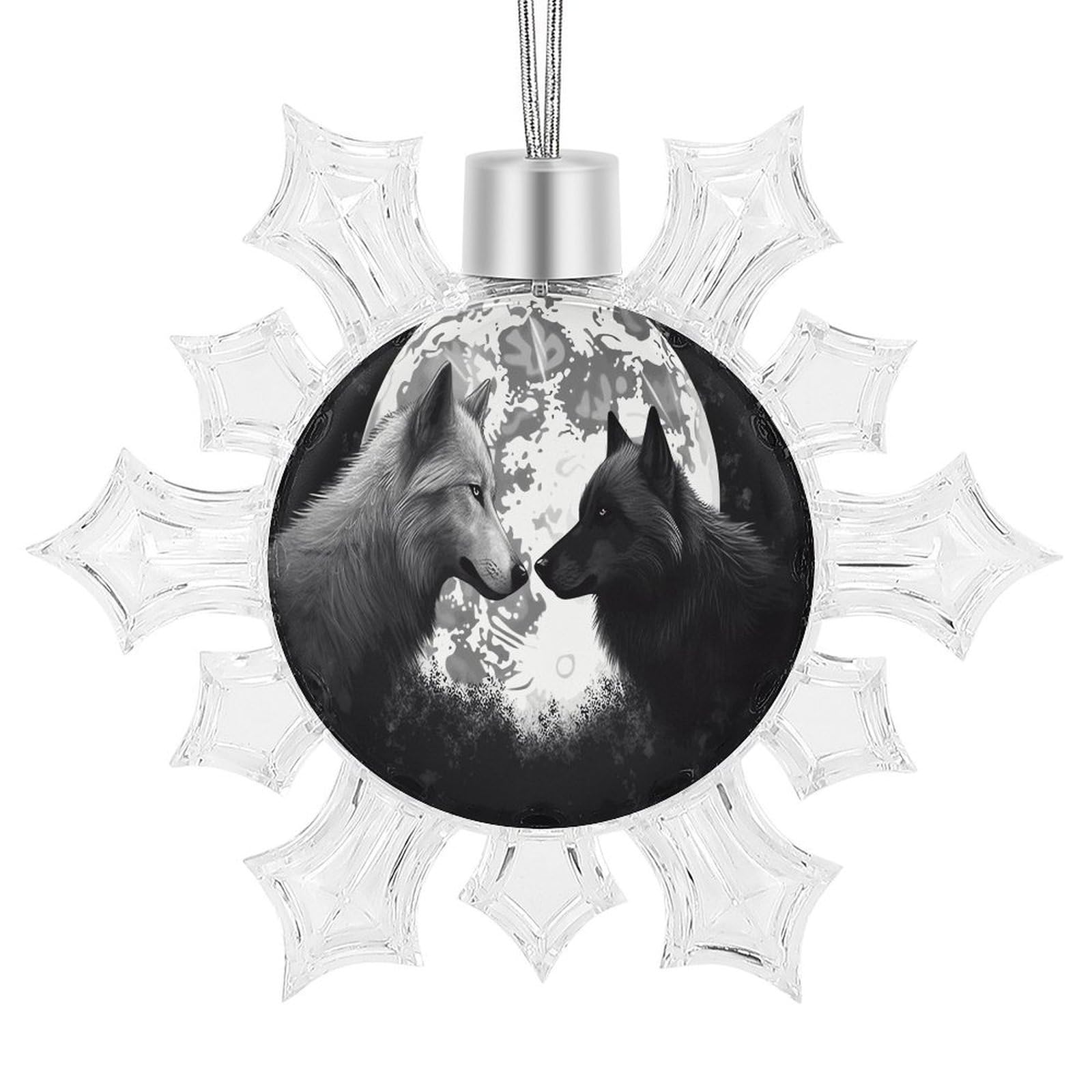 Wolves Love Under The Moon Wild Animal Snowflake Decorations,Christmas Decorations，Christmas Indoor Winter Wonderland Decor，Hanging Ornaments for Xmas Tree Winter New Year Party Supplies