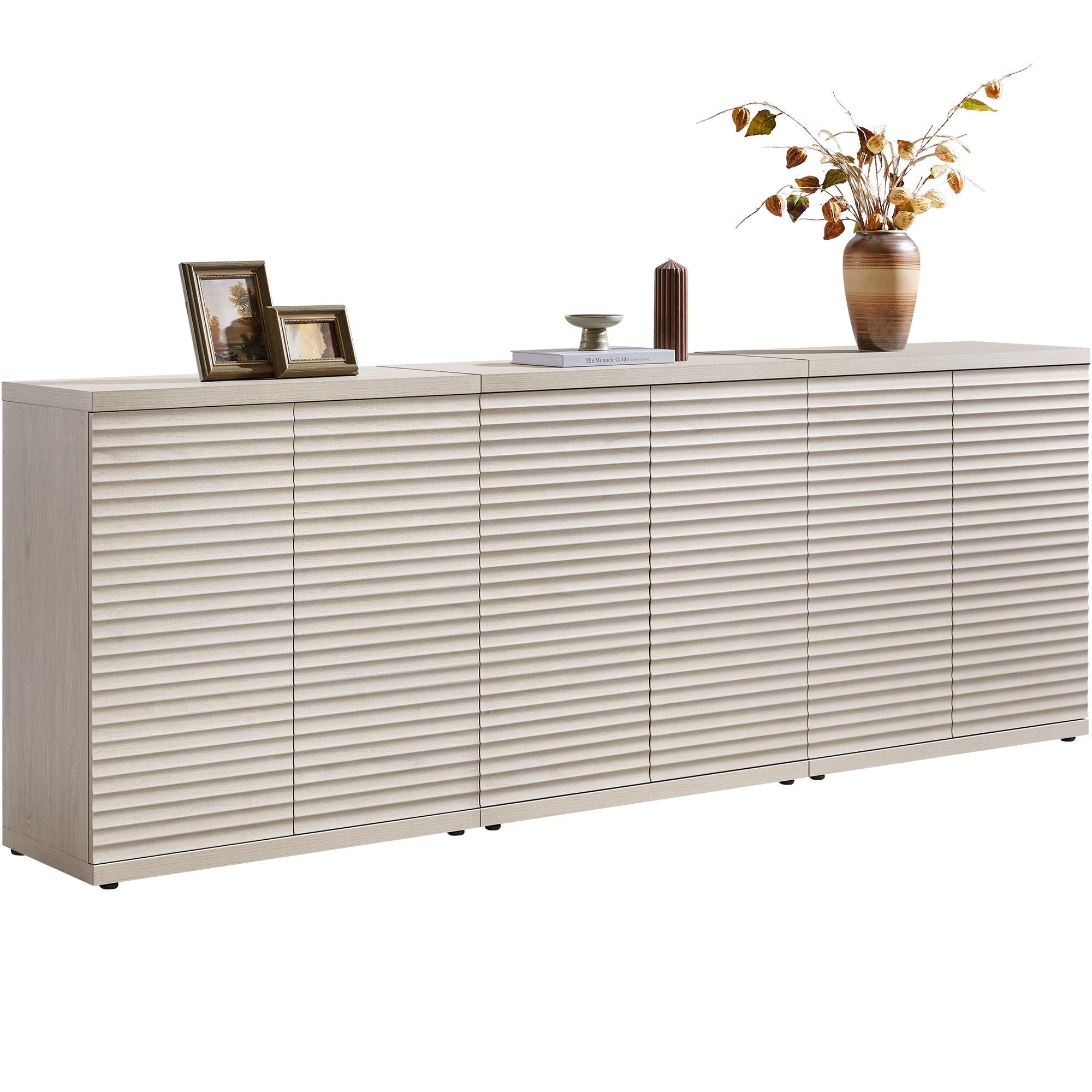 SICOTAS Buffet Cabinet with Storage Accent Sideboard Modern Credenza with Doors & Shelves Fluted Media Console Mid Century Coffee Bar Table for Living