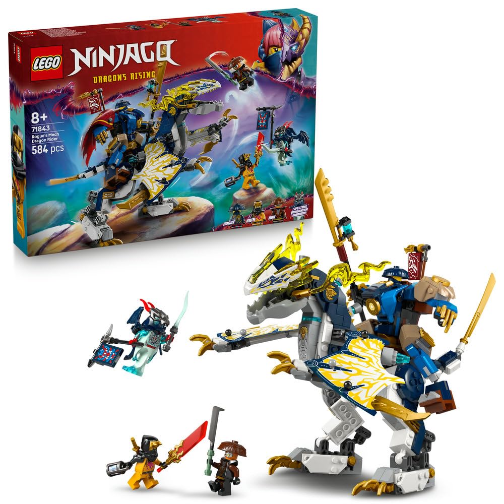 LEGO NINJAGO Mech smoczego jeźdźca Rogue’a 71843 | mech ninja, zabawka akcji, prezent dla chłopca i dziewczynki 8+, bitwa ninja, 584 elementy
