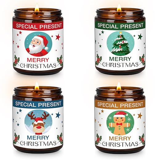 Christmas Candle Set Scented Candle Gift Set, 4 Pack 28 oz Christmas Scented Candles Over 180 Hours of Burn Time Christmas Candle Gift Set for Women and Men