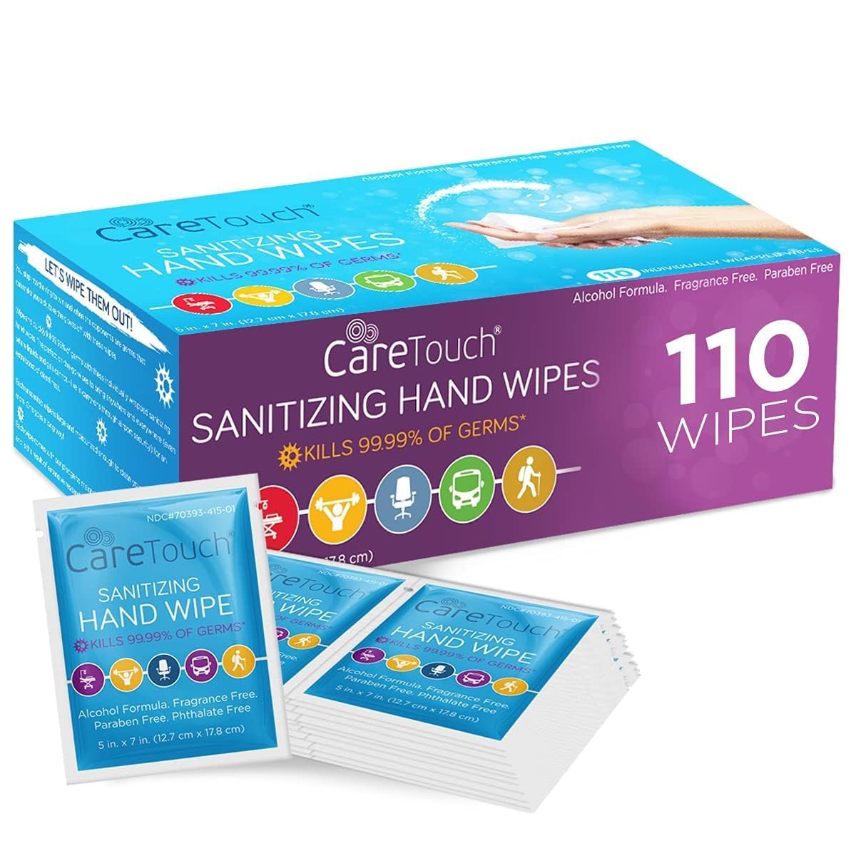 Hand Sanitizer Wipes | 110 Hand Wipes Individually Wrapped | Travel Size, Sanitizing Wet Wipes for Home, Office and Outdoor Use