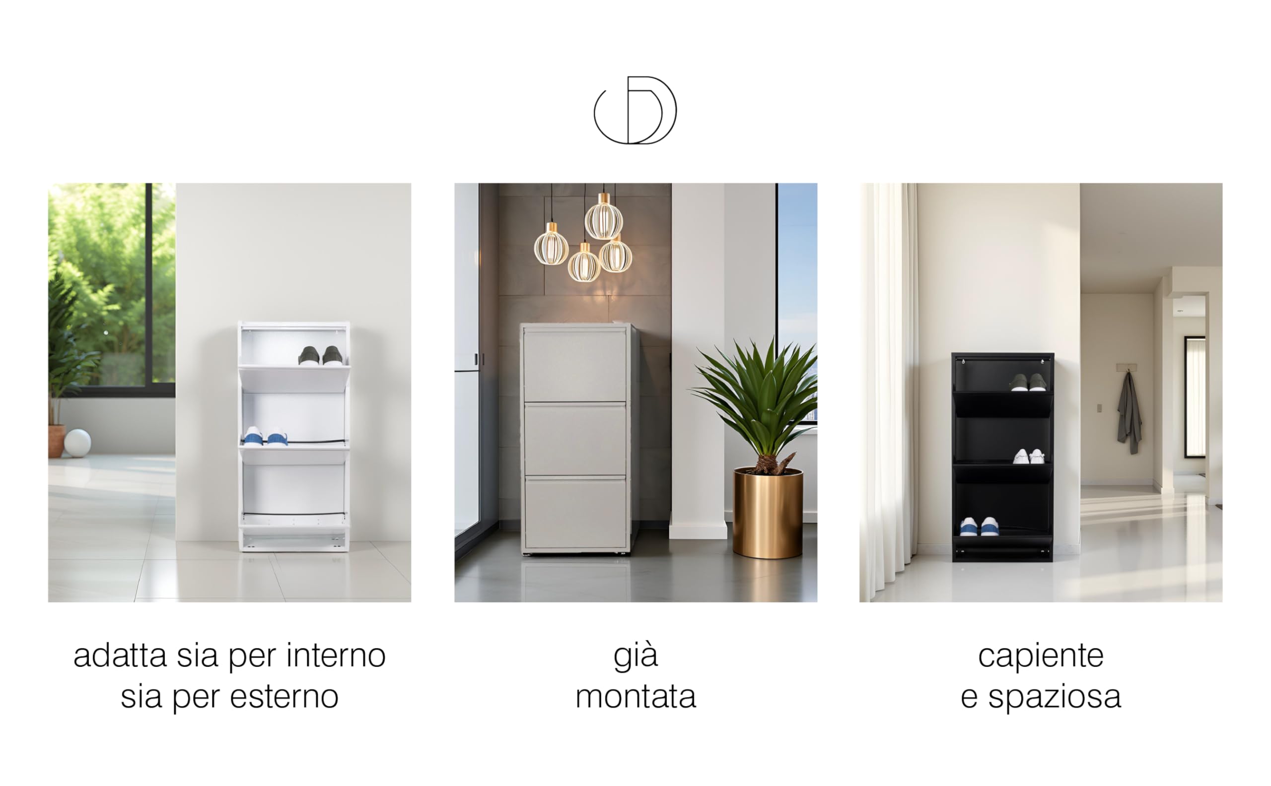 Scarpiera Salvaspazio Slim 3 Ante Tortora, Portascarpe a Ribalta in Metallo | Già Montata, Interni/Esterni, P13,5 x L50 x H103 cm