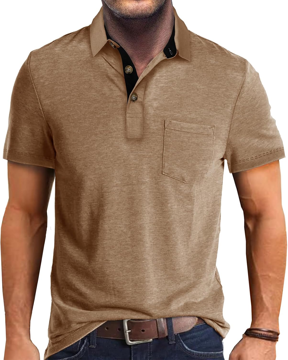 STTLZMC Men's Casual Polo Shirt Short Sleeve Classic Basic Tee Top Fashion Golf T-Shirt