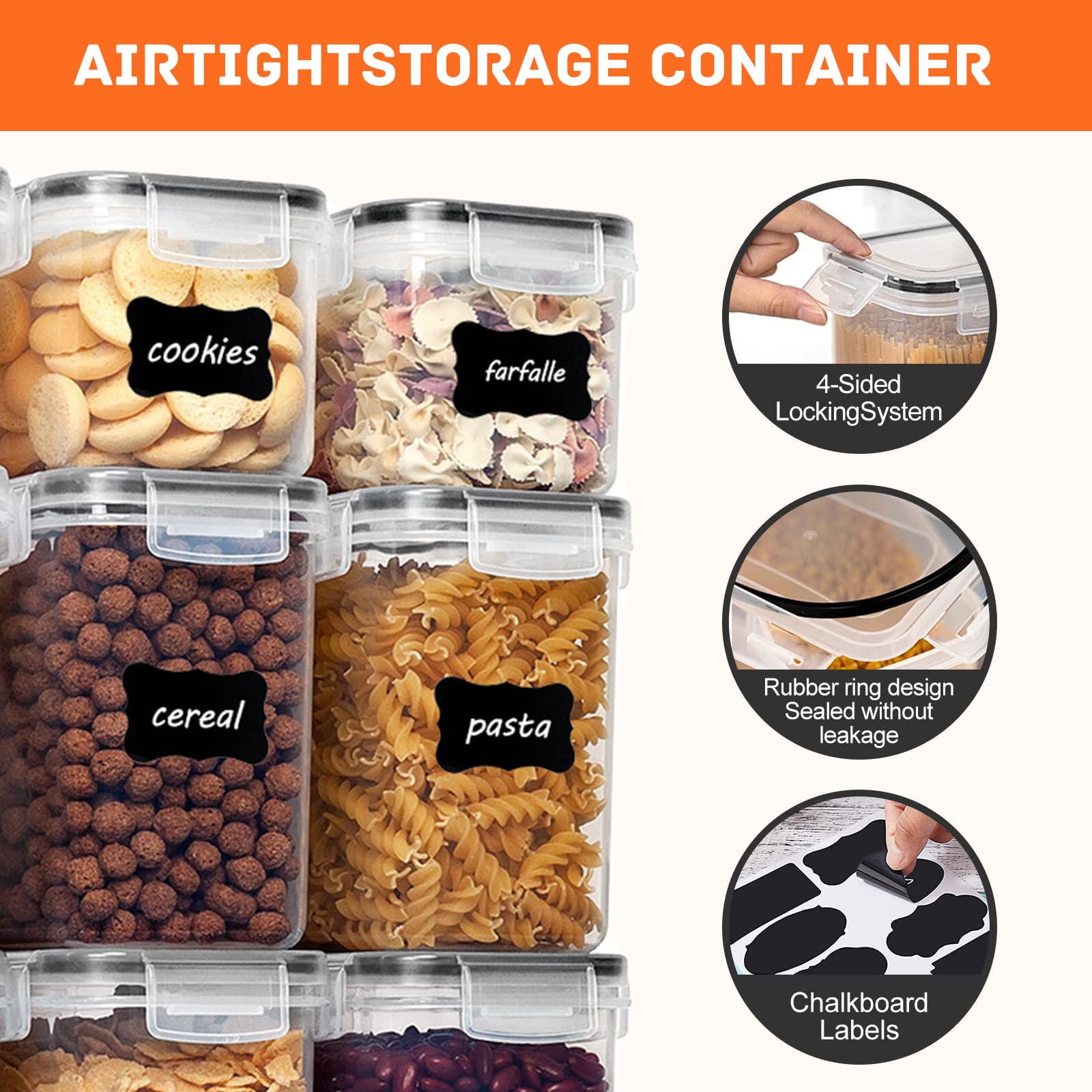 Queta 15 Contenitori Per Cereali In Plastica Alimentare | Ermetici Impilabili Con Etichette E Cucchiai | 0,8L 1,4L 2L 2,8L
