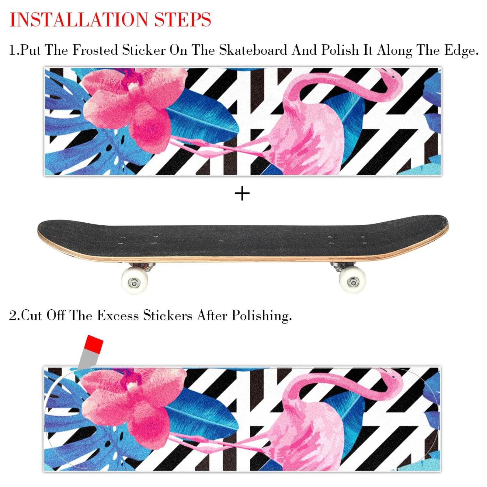 Flamingo Stripe Lot de 2 feuilles de papier abrasif pour planche de skateboard et longboard