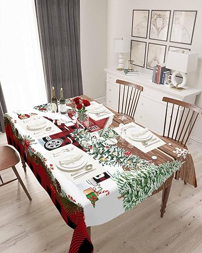 Miniatura 8 de BOBOWUNY Manteles cuadradosredondos de 52 x 52 pulgadas, mantel de mesa de camión de Navidad para interiores y exteriores, decoración de mesa para