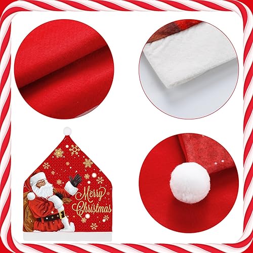 Miniatura 3 de 6 fundas para sillas de Navidad, decoración de Papá Noel, sombrero rojo, negro, Papá Noel, estilo ángel africano, funda para silla, cubierta