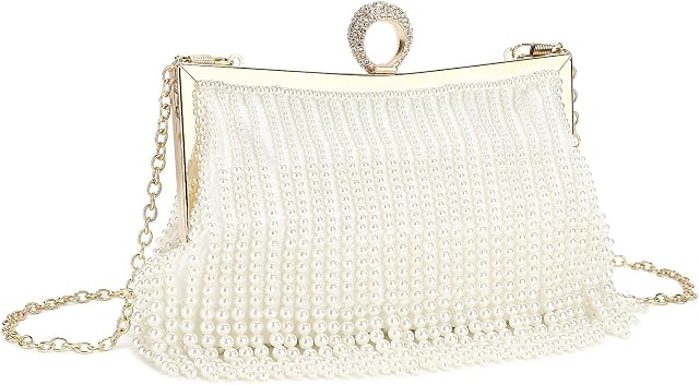 BAIGIO Pearl Clutch Bag for Women Wedding Bride Clutches Purse Vintage Rhinestone Beaded Evening Bag Ladies Party Handbag
