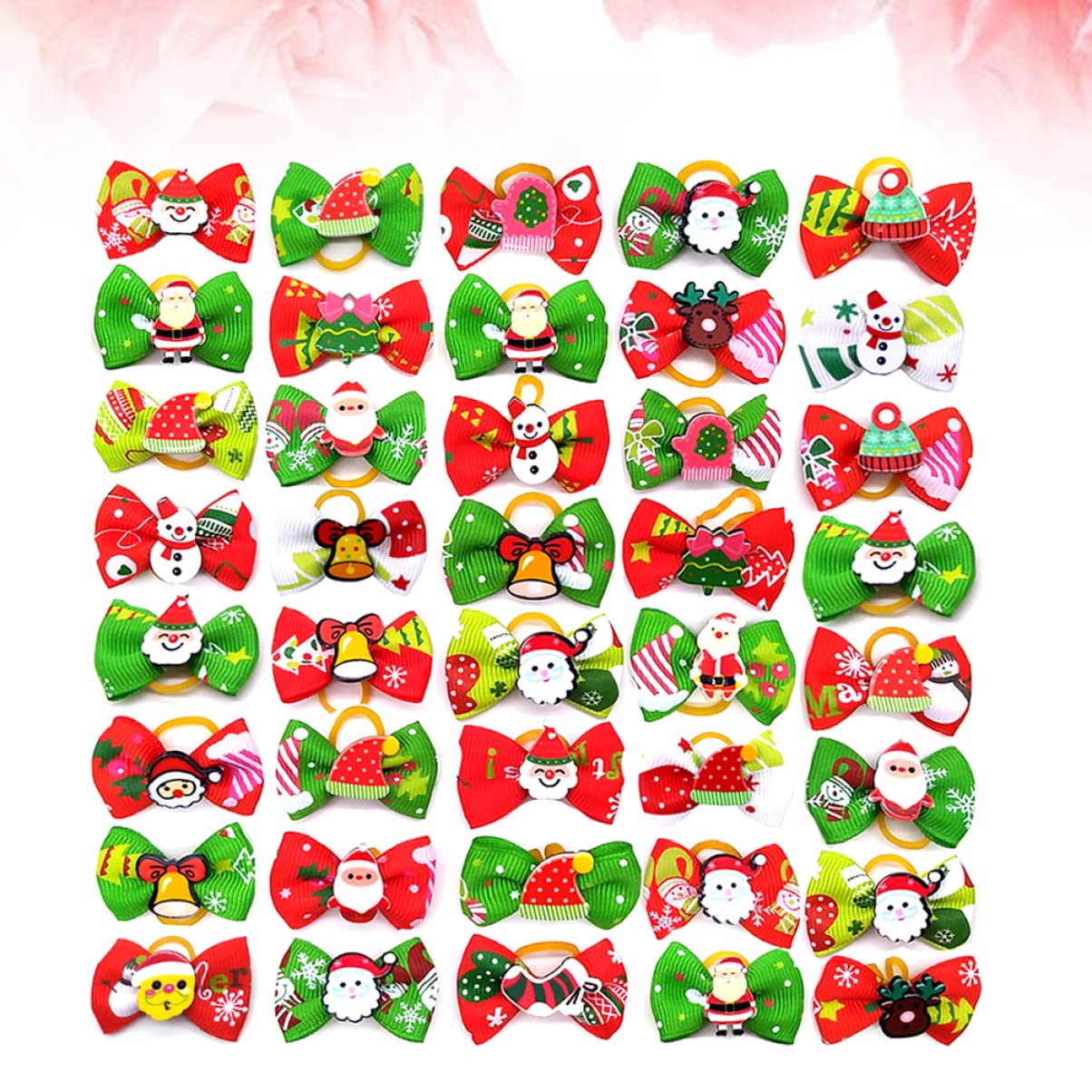 Mipcase 200 Pz Natalizi per di Animali Domestici Fiocchi di Pelo di Cane di Natale Fiocco di Natale per Cani Fiocchi di Pelo di Cucciolo Fiocchi di Cucciolo Elastico Il Cane