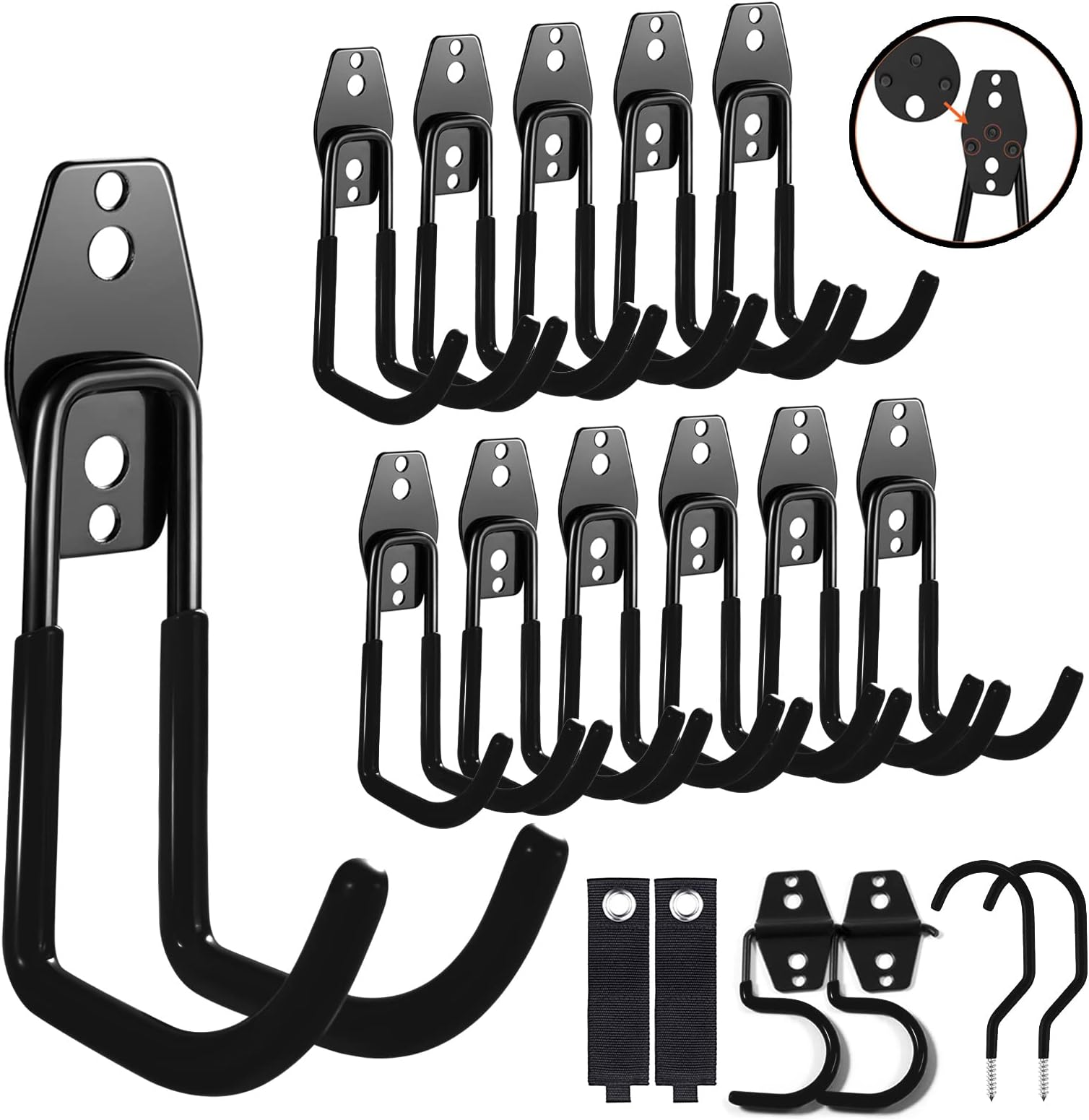 3-H Garage Storage Hooks 18PC,Garage Hooks Heavy Duty,Garage Hooks with 1 Extra Strengthen Welding Point for Shed Hanger Organizing Ladder Bike Chair Shovel Garden Yard Tools,70lbs,5.5 inch(Black)