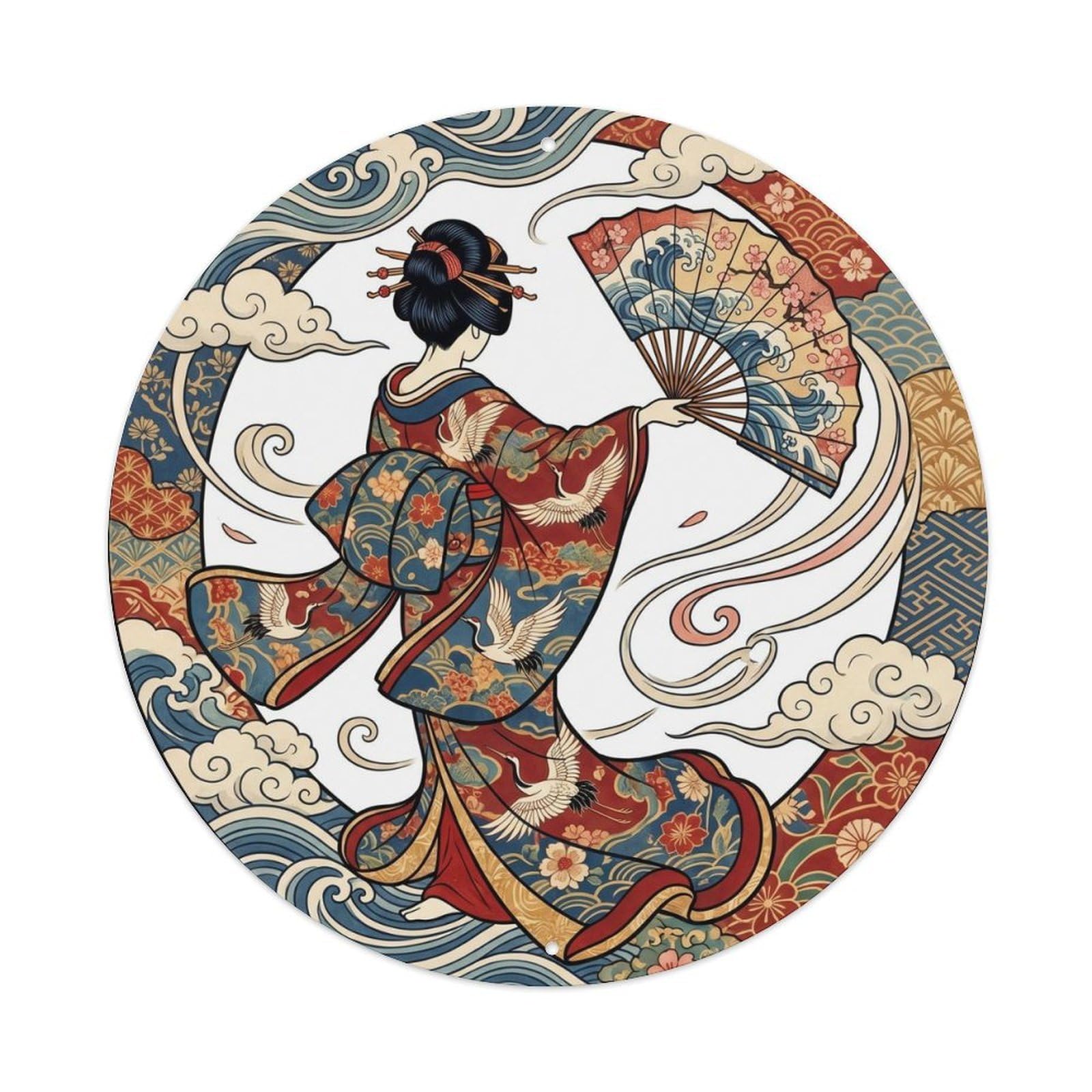 Fqnyr Style Metal Tin Sign Japanese Geisha Dancing With Fan Gracefully