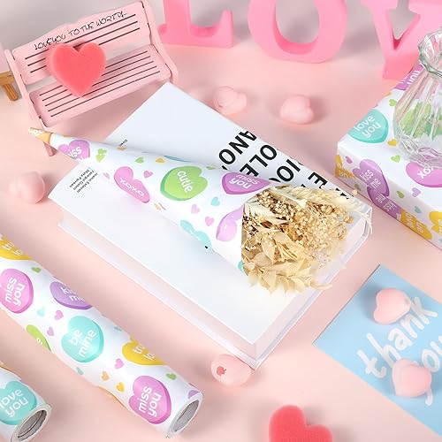 Miniatura 6 de 1 rollo de papel de regalo de corazón para conversación del día de San Valentín, 17 pulgadas x 32.8 pies, papel de regalo romántico con patrón de