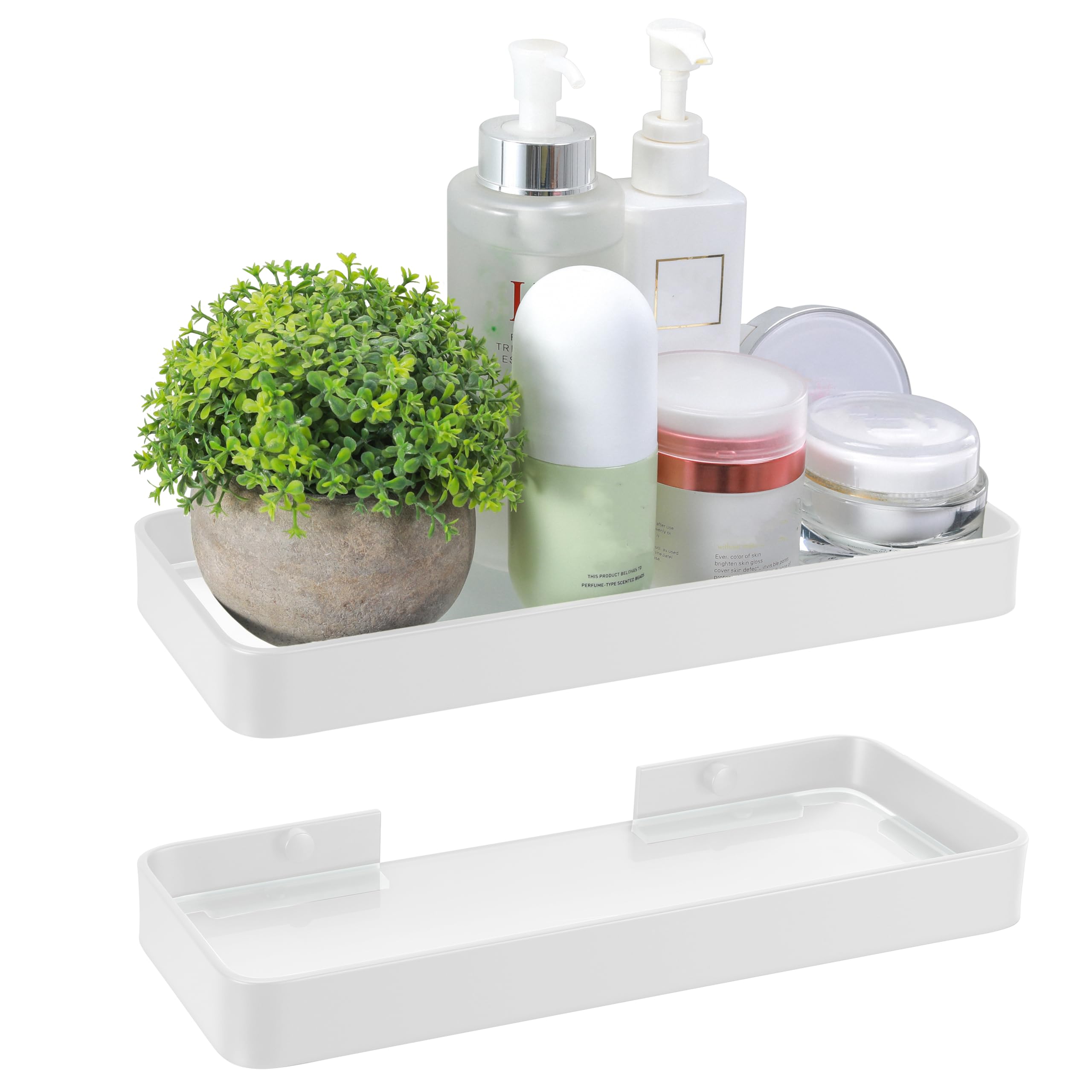 Z metnal Pequeños estantes de baño de cristal, estante flotante blanco de 25 cm, mini estante de pared para organizador de baño con vidrio, montado en la pared, 2 unidades, 10 pulgadas