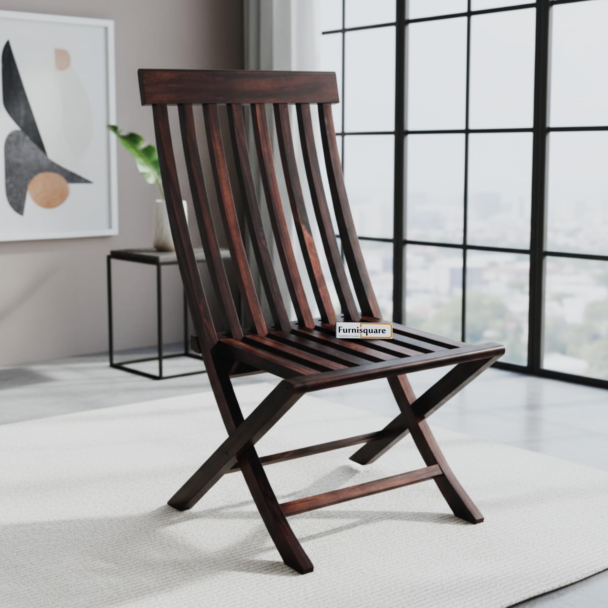 Solid Sheesham Wood Folding Chair for Living Room, Balcony & Hall | Foldable Seating Chair for Adults | Contemporary Resting Chair | Space Saving Wooden Chair | Rosewood, Walnut Finish-image-8