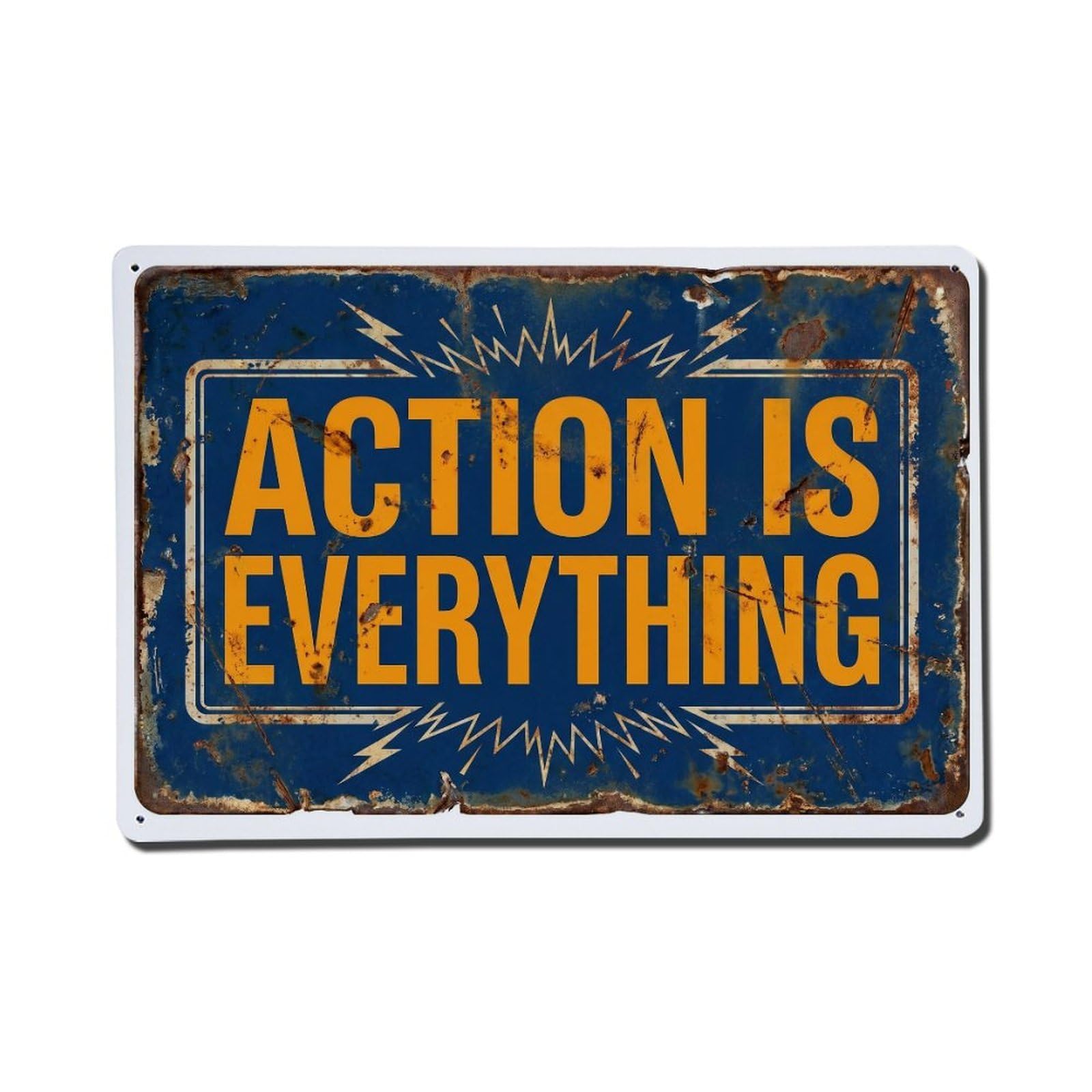 Action Is Everything Motivation Retro Motivational Slogans Metal Tin Sign Plaque Wall Decor for Cafe, Club Bar, Office, Home Garden Metal Poster 8x12Inch