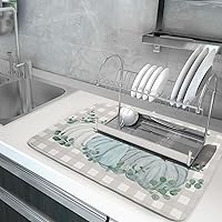 Vista 5 de aportt Tapetes de secado de otoño para encimera de cocina, tapete de secado de microfibra grande de 18 x 24 pulgadas, color azul y blanco, calabaza