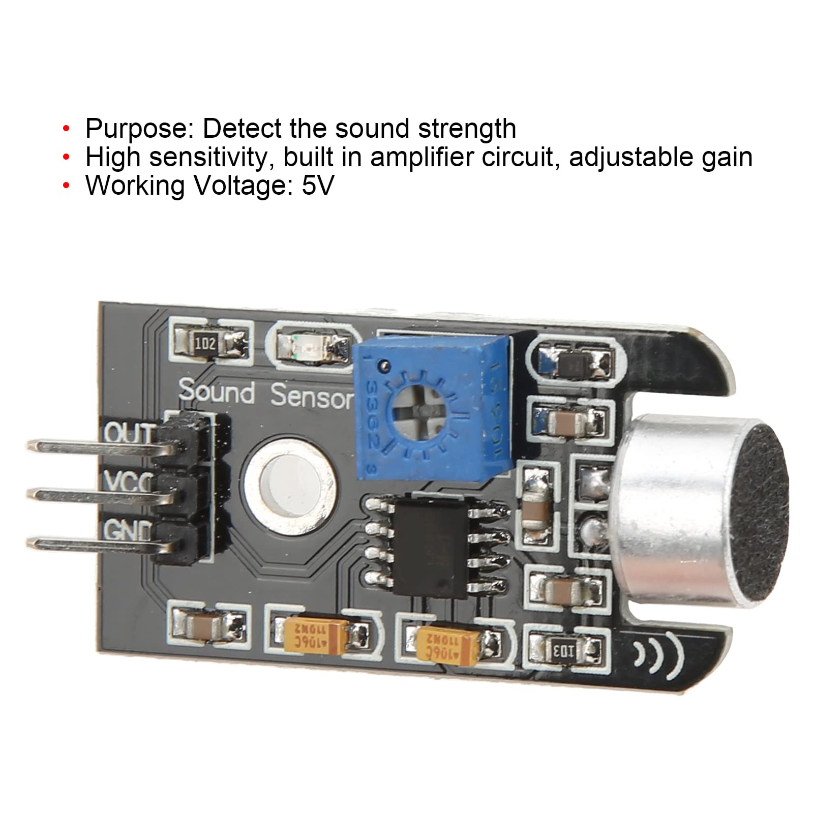 Microphone Sound Sensor Module, 5V Voice Detection High Sensitivity Voice Detection Module