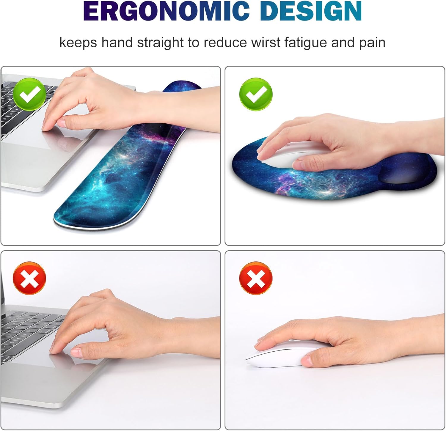 Gaming Mouse Pad, Large Desk Mat, Cute Desk Pad Protector, 4in1 XXL Mousepad + Keyboard Wrist Rest+Mouse Wrist Rest+Coaster Set with Ergonomic Desk Pad for Home Office Table Computer, Galaxy Space - Image 3