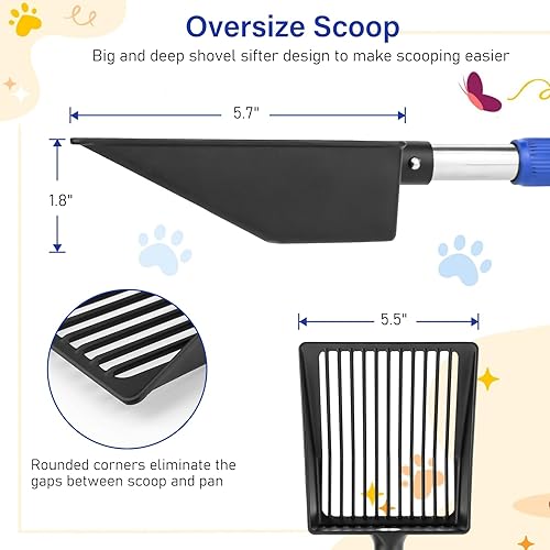 Miniatura 6 de JAMIEWIN Cuchara extensible para arena para gatos, pala de tamizado de arena de mango largo, no se dobla hacia atrás, tamiz de arena desmontable