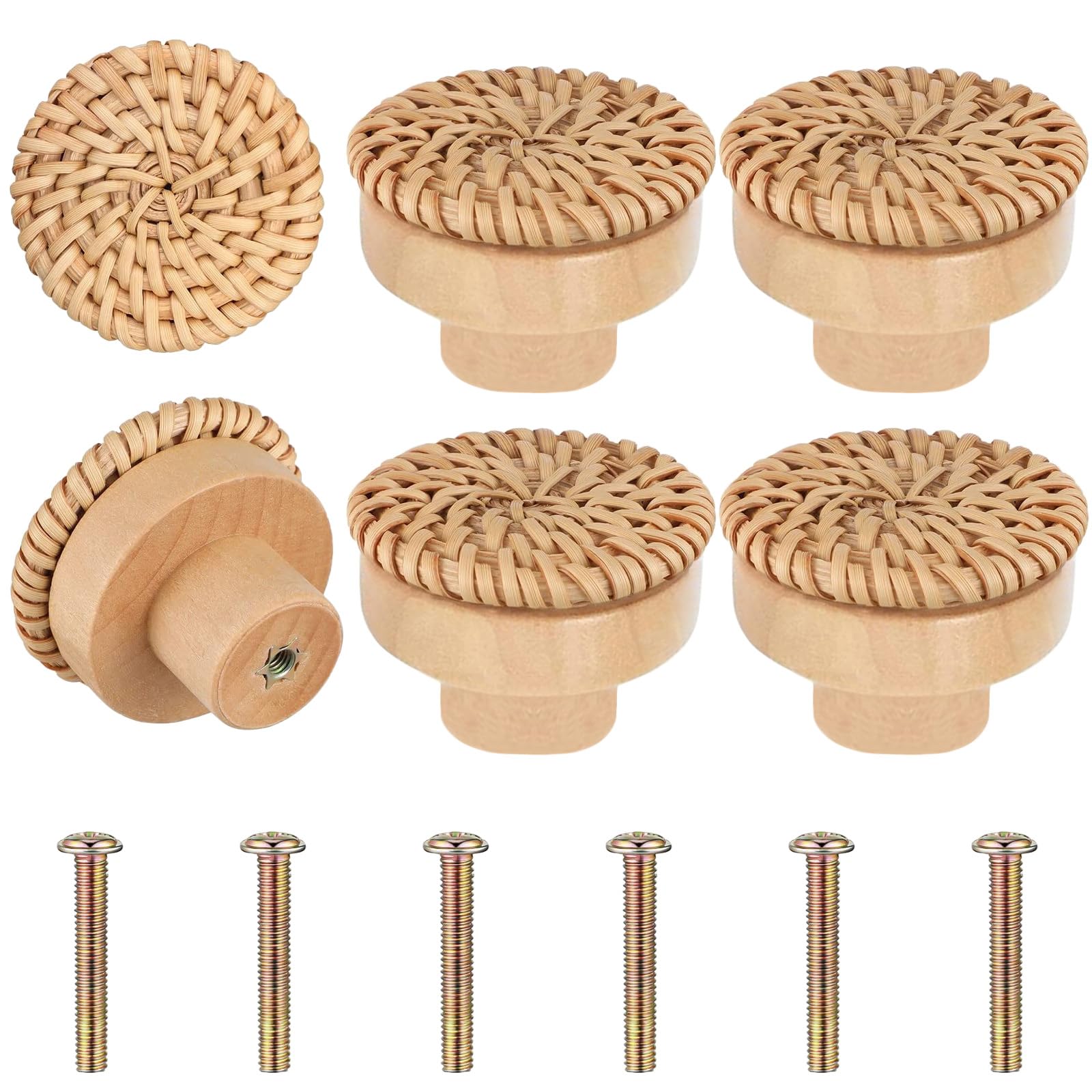wadafen 6Pcs Wooden Drawer Knobs Cupboard Door Knobs