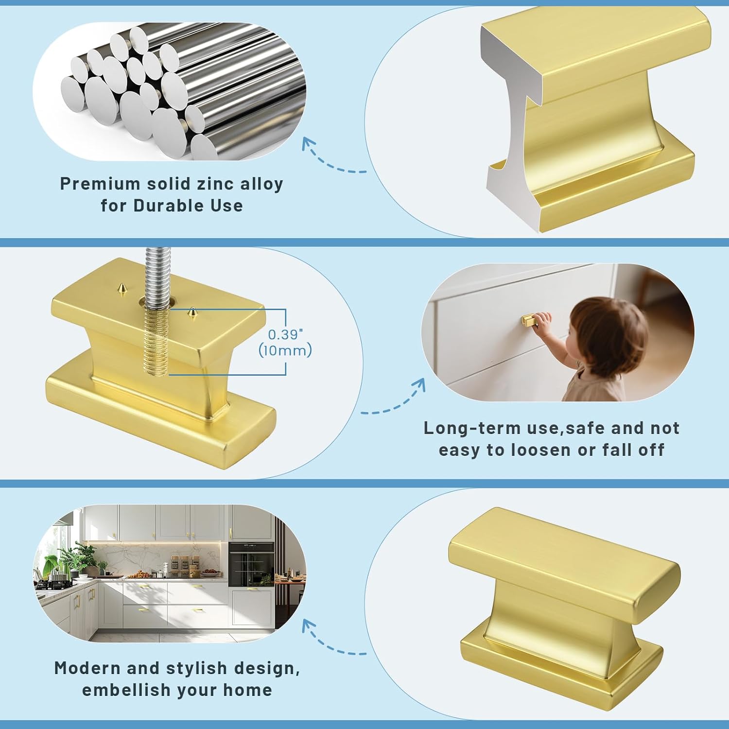 KNOBWELL 12 Pack Brushed Gold Solid Cabinet Knobs Overall Length 1-1/2 Inch Single Hole Kitchen Cabinet Hardware for Cupboard Drawer Dresser Knobs