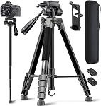 CAMBOFOTO 73" Camera Tripod and Monopod, Professional Aluminum Tripod Stand for Mirrorless Camera/DSLR/Cell Phone/Camcorder/GoPro, with Phone Holder and Travel Bag (Burnt Orange)