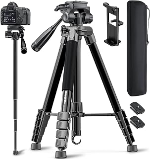 CAMBOFOTO 73" Aluminum Tripod Monopod for DSLR Mirrorless Cameras Phones GoPro - Lightweight Stable with Phone Holder Bag