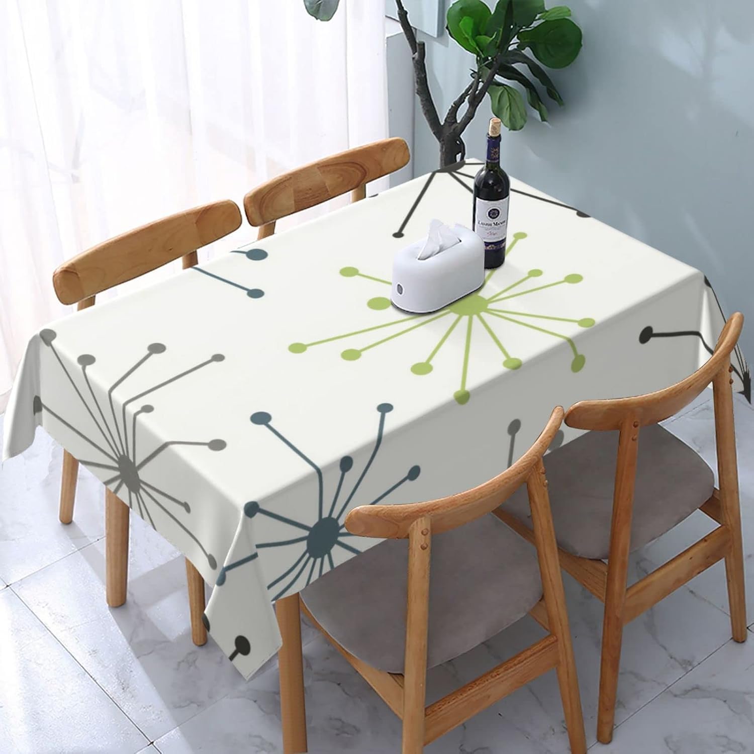 Tovaglia Antimacchia 300x140 cm Rettangolare Linee a Pois Geometrici Tovaglie Impermeabile 3 Metri Copritavolo Poliestere Protezione Tavolo Astratto, per Feste (12-14 Posti) a-558