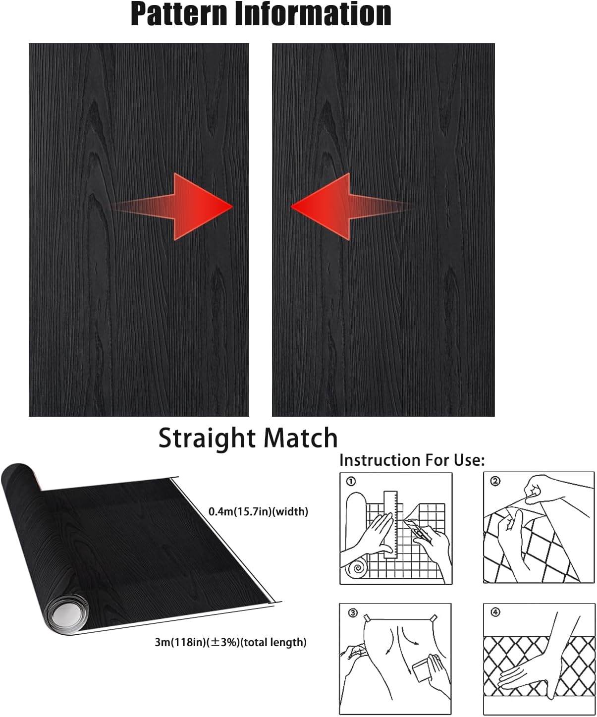 Yancorp 16" x120"Matte Black Contact Paper Black Wallpaper Peel and Stick for Countertops Removablefor Cabinets Desk Wrap Self-Adhesive Stick on Kitchen Bathroom