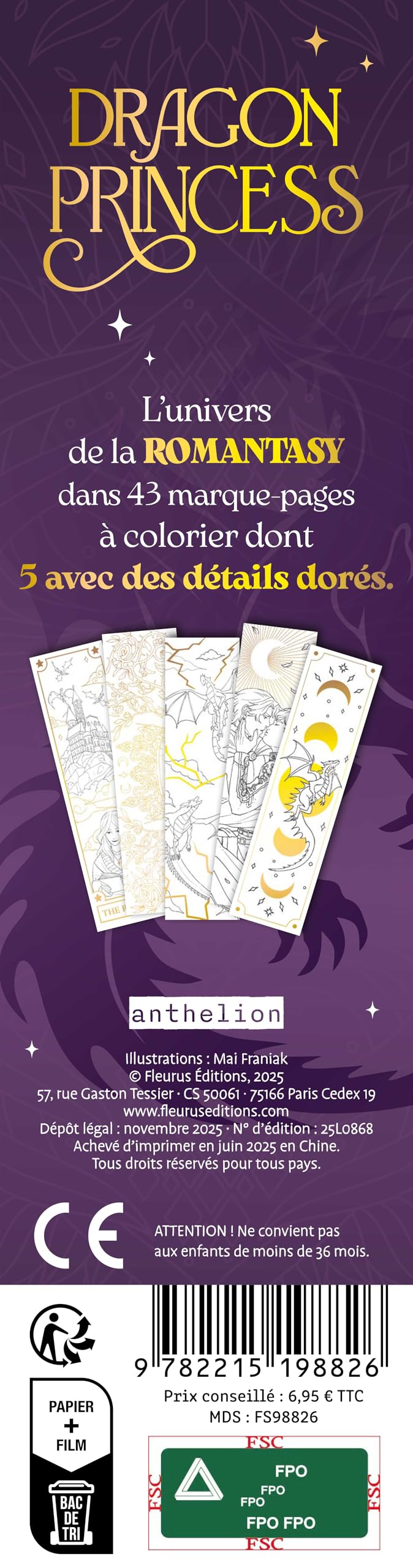 Dragon Princess: Marque-pages à colorier romantasy avec dorures