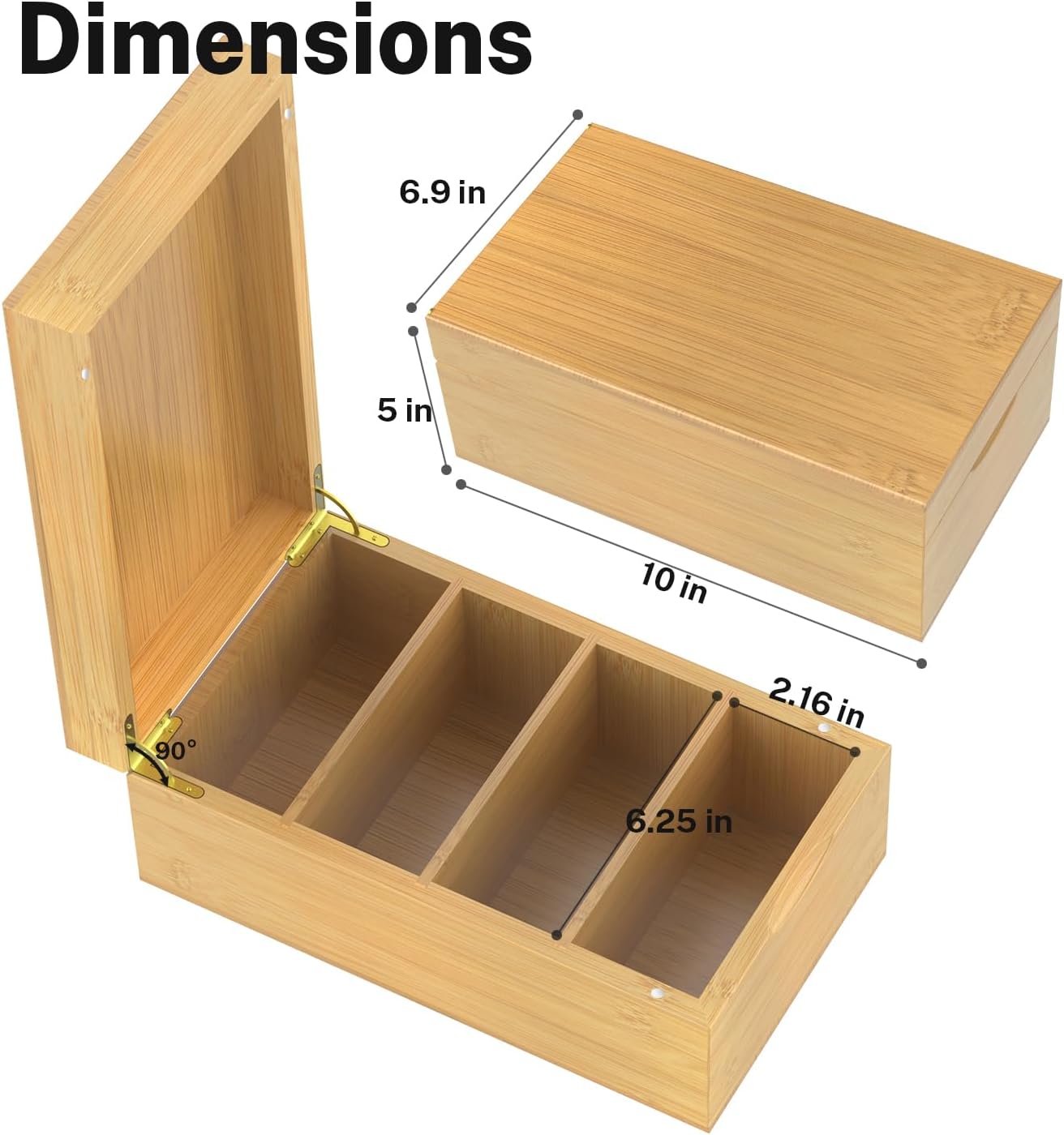 Neando Bamboo Recipe Card Organizer for 4x6 Cards – Wooden Index Card Storage Box with Lid, 4 Compartments, 600-Card Capacity, Includes 20 Tabbed Guides – Natural Kitchen Filing System