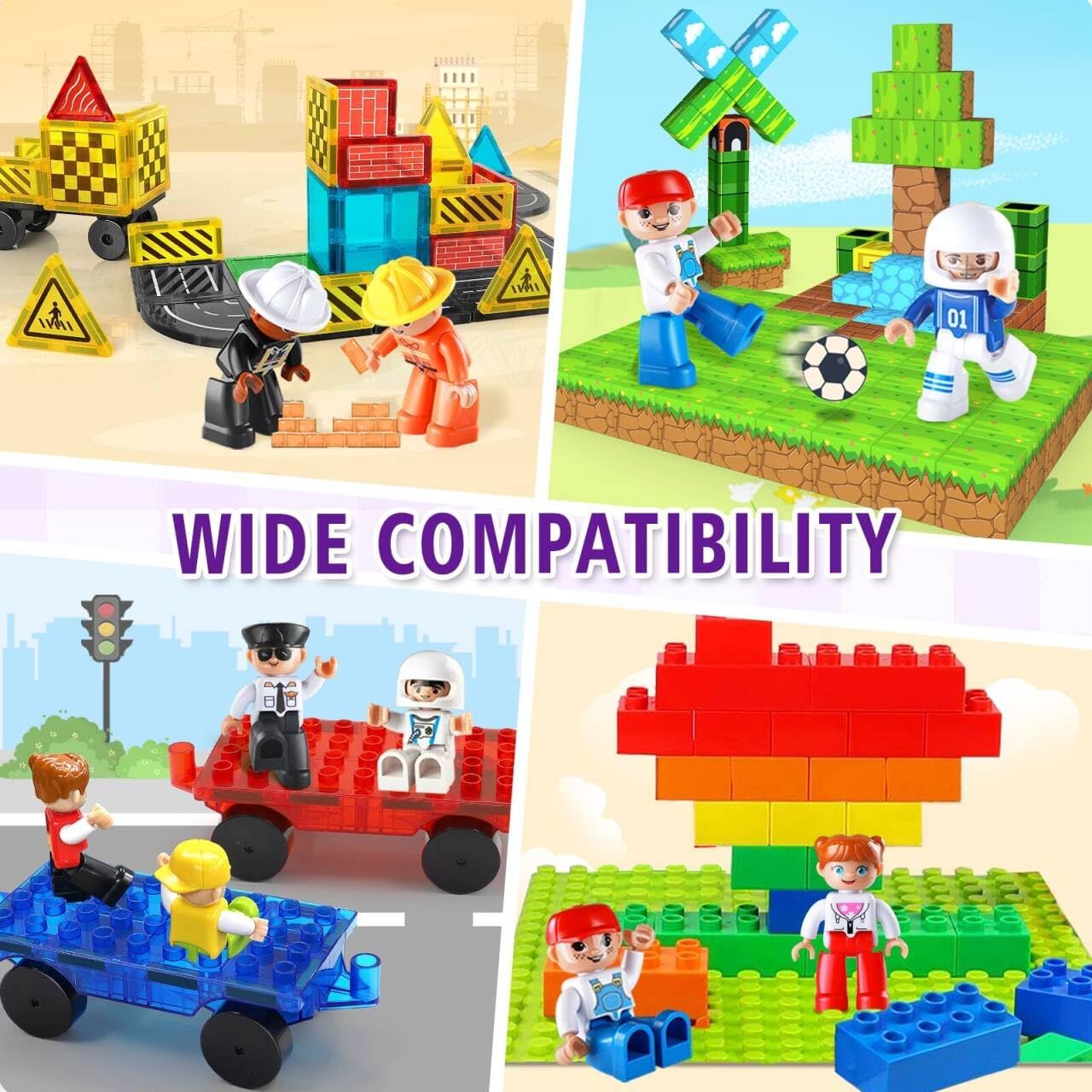Large Magnetic People Figures for Kids-15pcs,3”Community Helpers Toys People Set Perfect for Magnetic Tiles Building Blocks for Toddlers Boys Girls Ages 3 4 5 6 7+,Creative Magnet Toys Expansion Pack