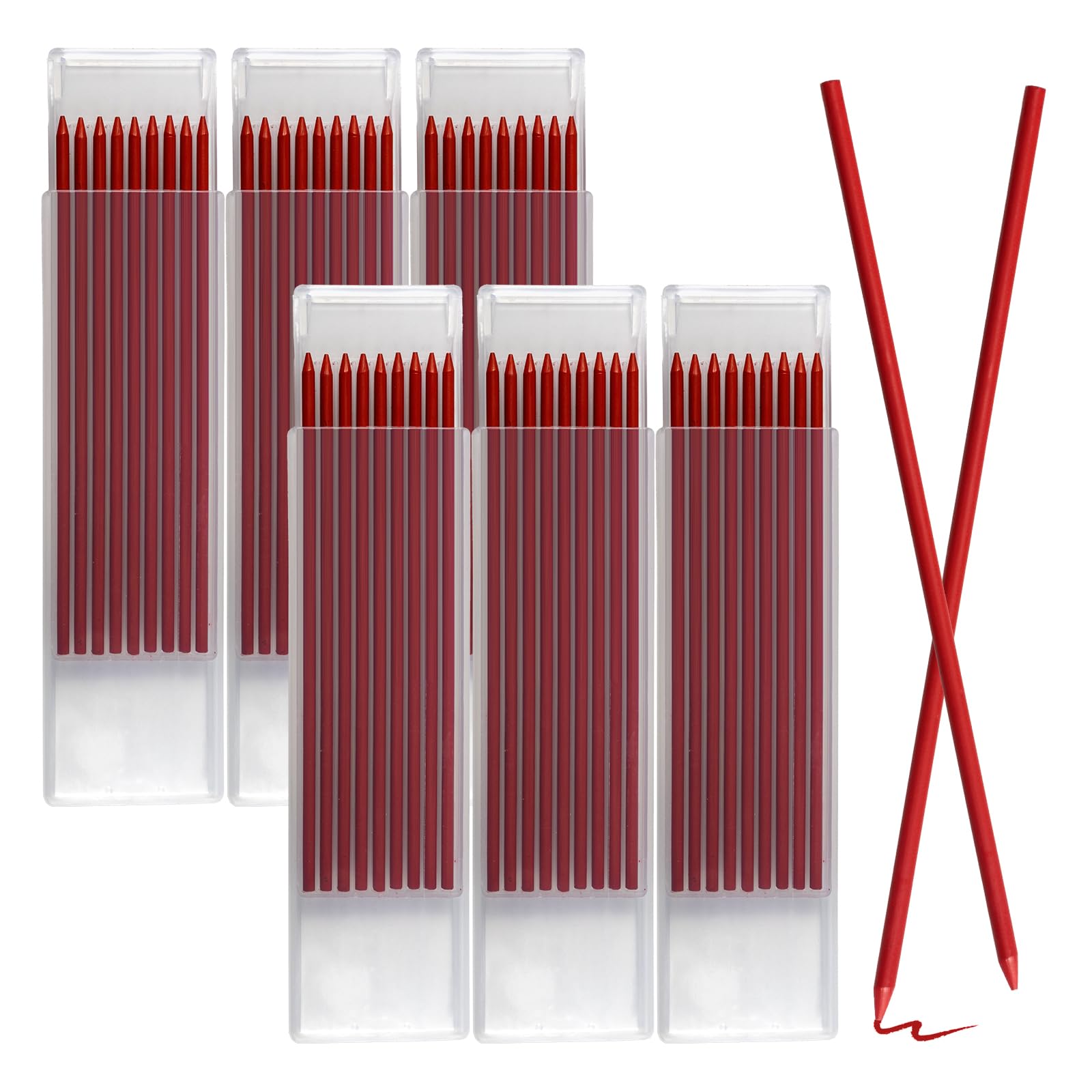 54PCS Carpenter Pencil Refills Compatible with Tracer and Pica, 2.8mm Pencil Lead Refills 120mm Length with Storage Box Waterproof Pencils Lead for Woodworking Metal Glass Tile Building DIY Crafts Red