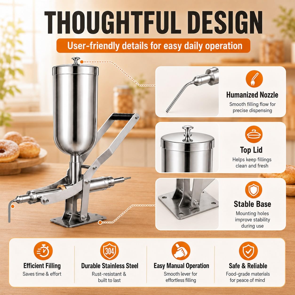 Llenadora Manual De Churros Donuts 5l, Máquina De Acero Inoxidable Con Kit De Boquilla