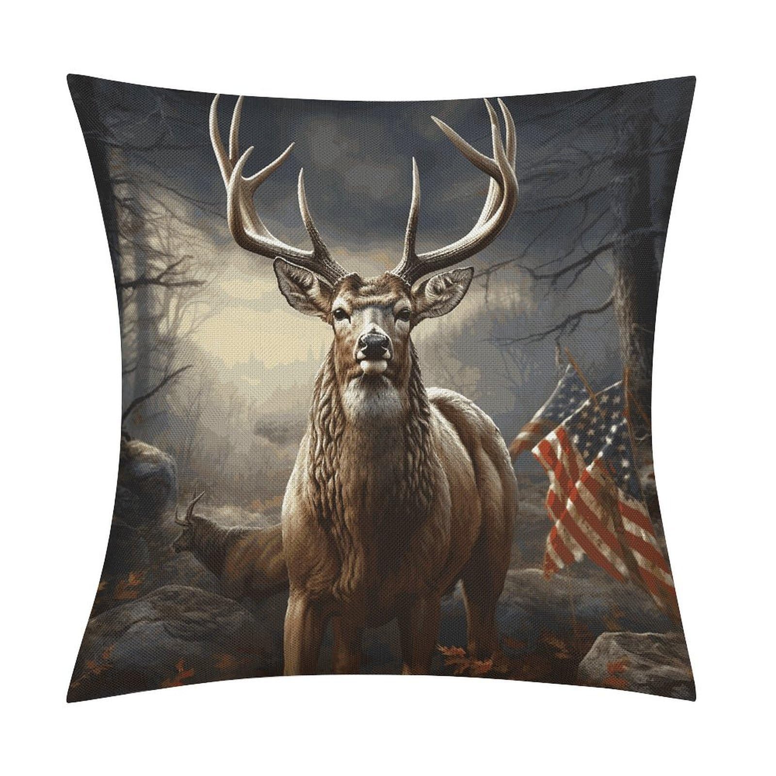 FekiLoot Deer Hunting Season Throw Pillow Cover Soft Square Cushion Case Farmhouse Cushion Cover Decorative Pillow Cover Modern Pillowcase for Sofa Living Room Bed Home Decor 18x18 Inch