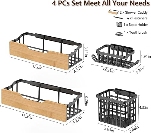 Miniatura 2 de Juego de 4 estantes de ducha adhesivos con jabonera, soporte para cepillos de dientes para organización del baño