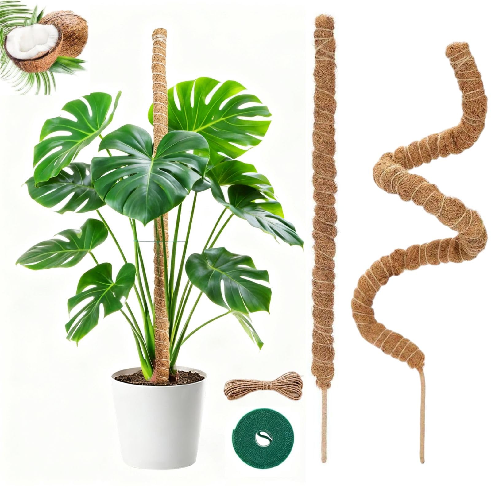 Moss Pole,2 Pack 28 Inch Monstera Plant Support, Upgraded 7mm Aluminum core Moss Poles for Climbing Indoor Plants DIY, Coco Coir Plant Pole Moss Plant Stick Support Stake Kit for Potted Plants Pothos