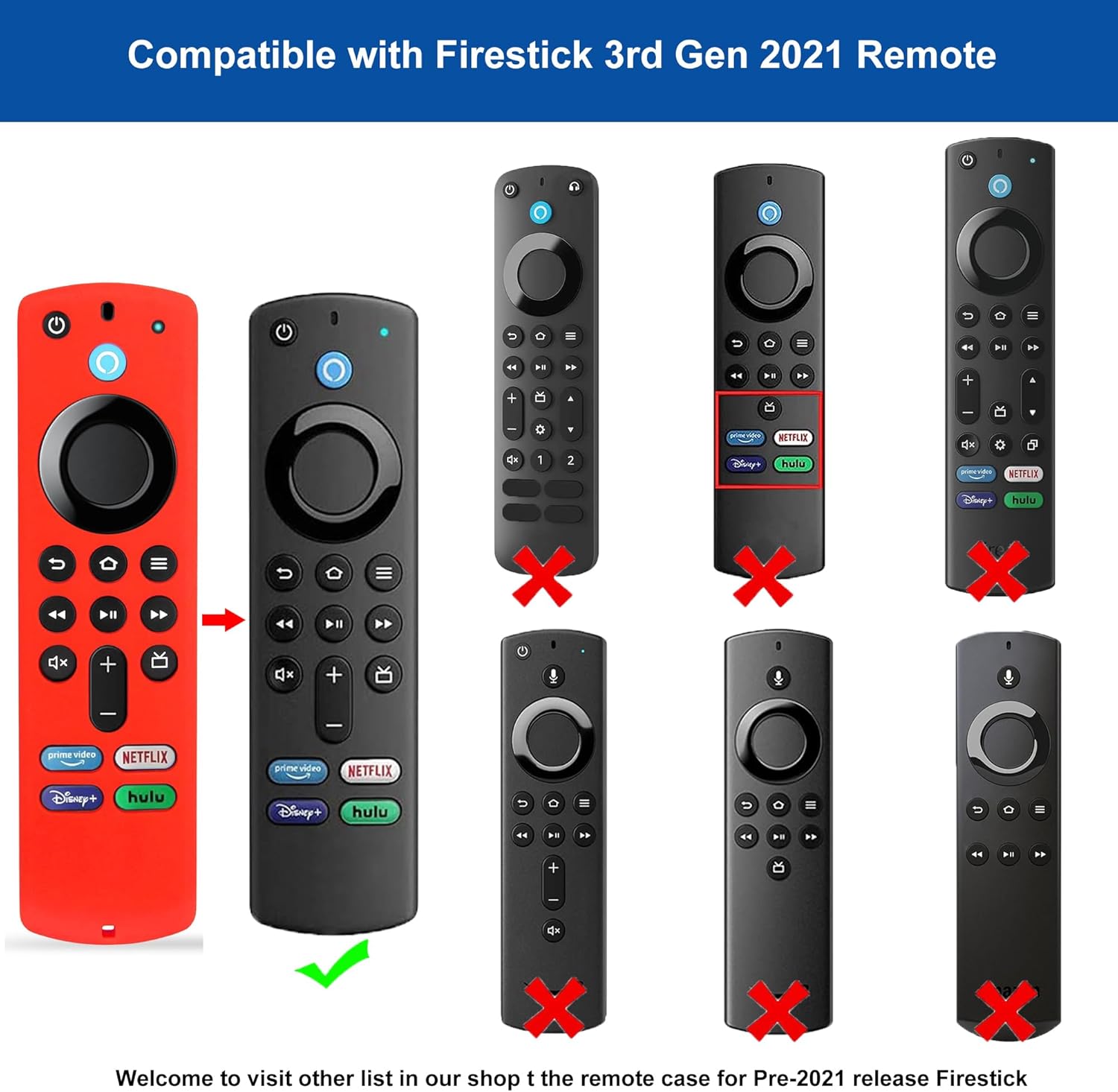 Remote Cover Compatible with Fire Stick Alexa Voice Remote 3rd Gen, TOKERSE Anti Slip Shockproof Silicone Protective Case with Lanyard - Red