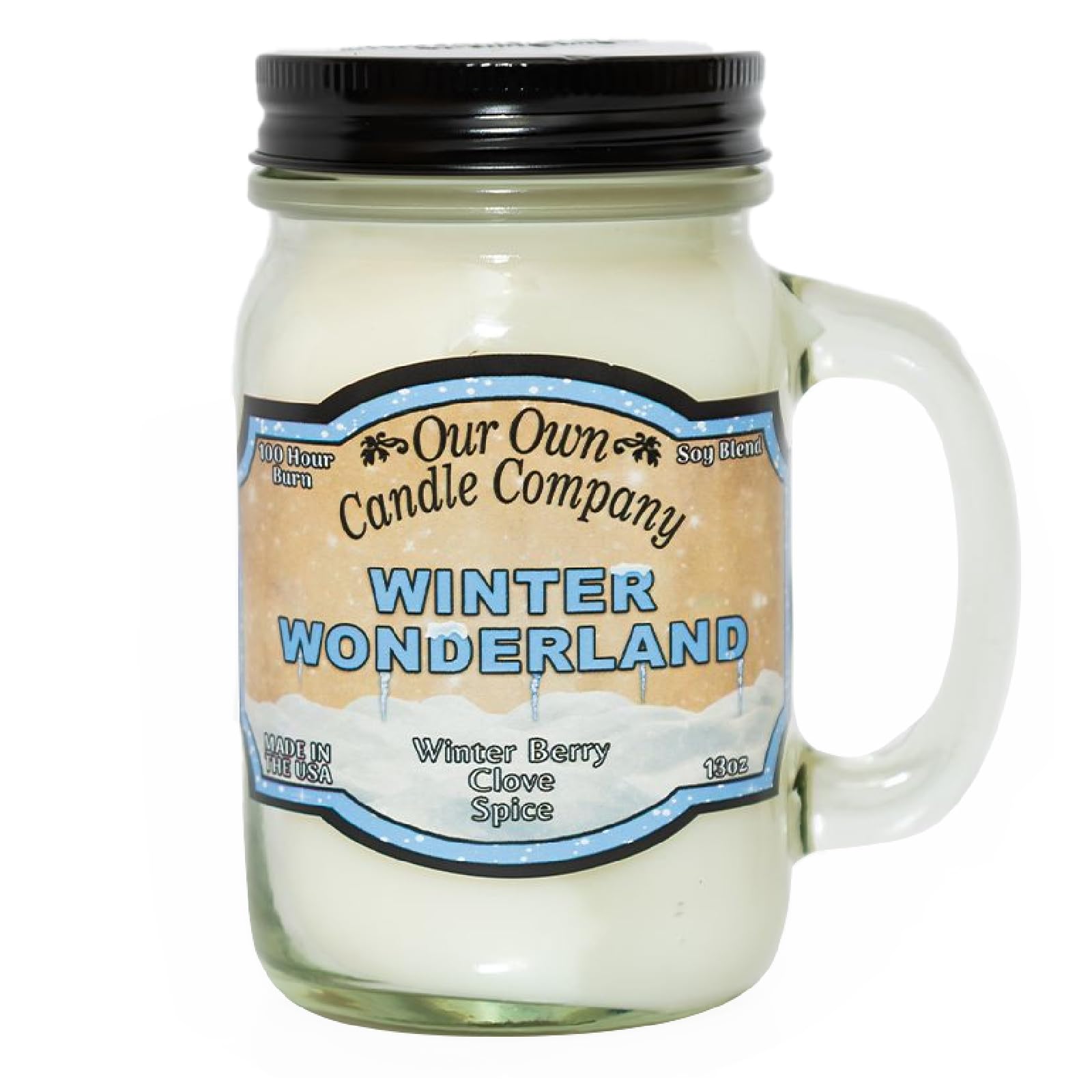 Our Own Candle Company, Winter Wonderland Scented Mason Jar Candle, 100 Hour Burn Time, Made in The USA - 13 Ounces